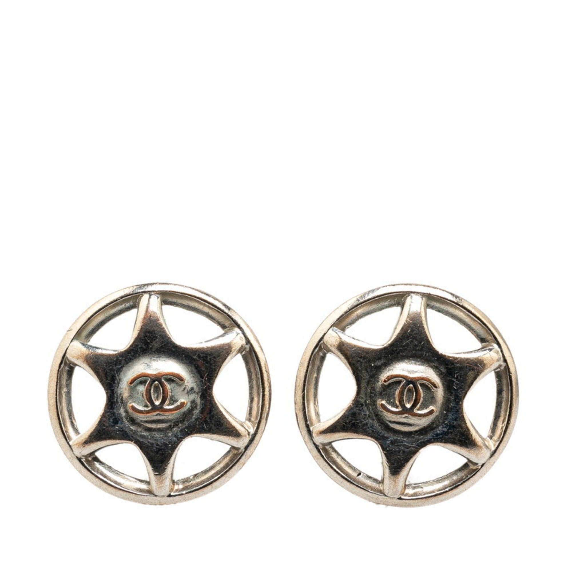 CC Logo Clip-On Earrings Silver-Tone Metal Silver-Tone Metal