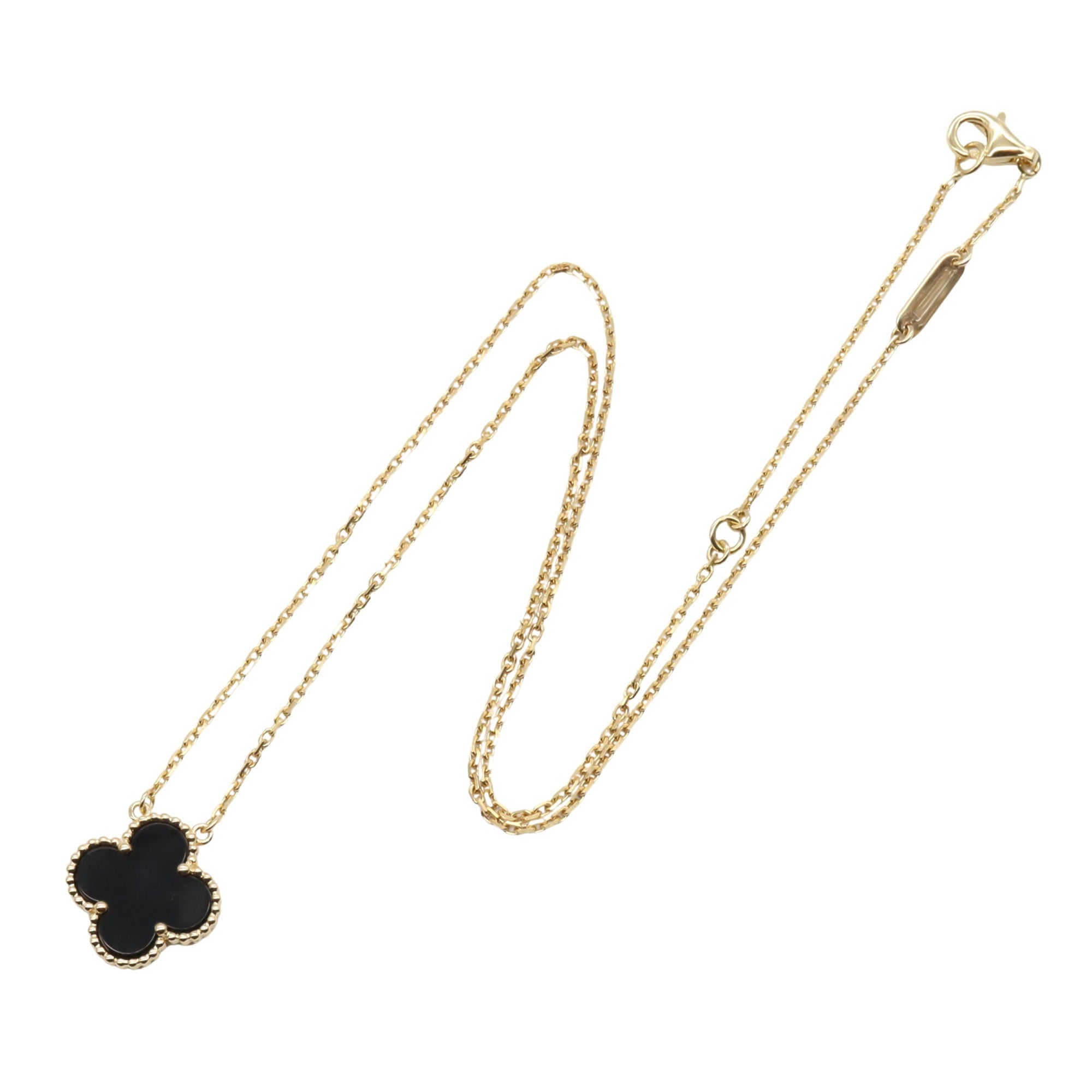 Vintage Alhambra Pendant Necklace 18K Yellow Gold and Onyx