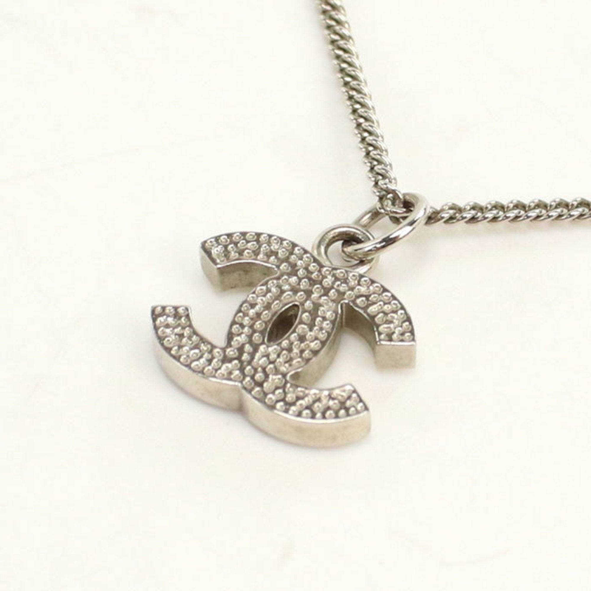 CC Logo Pendant Necklace Silver-Tone Metal