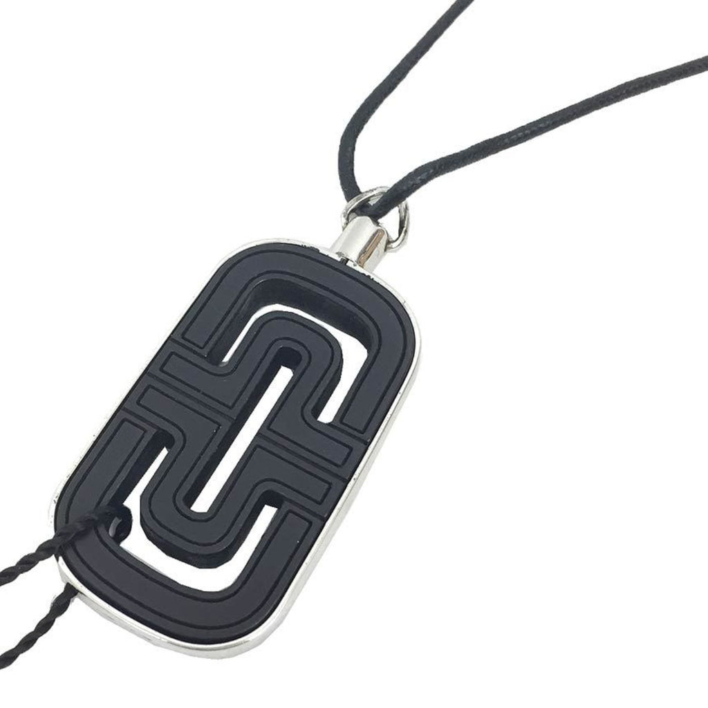Parentesi Pendant Necklace Leather and Sterling Silver Black