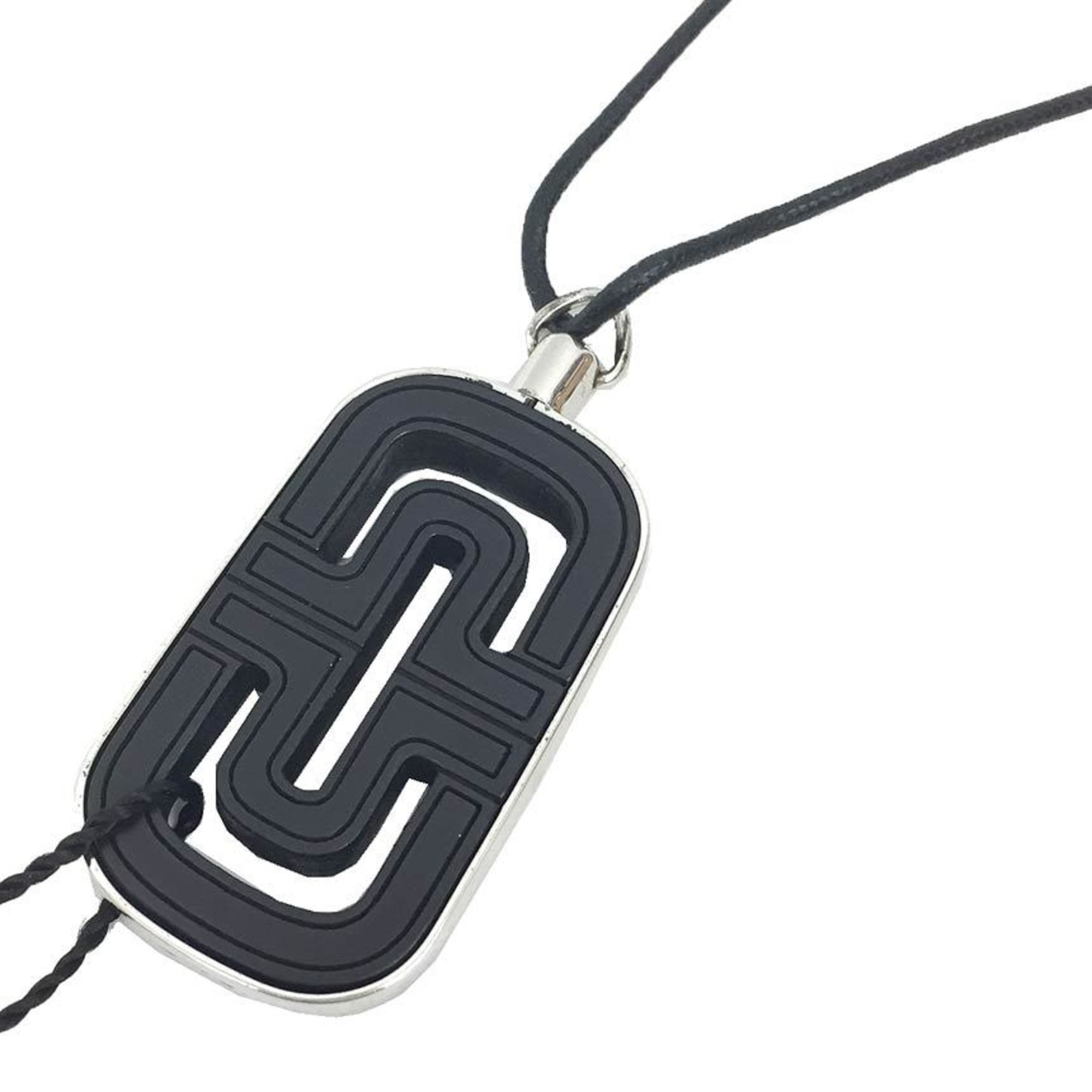 Parentesi Pendant Necklace Leather and Sterling Silver Black