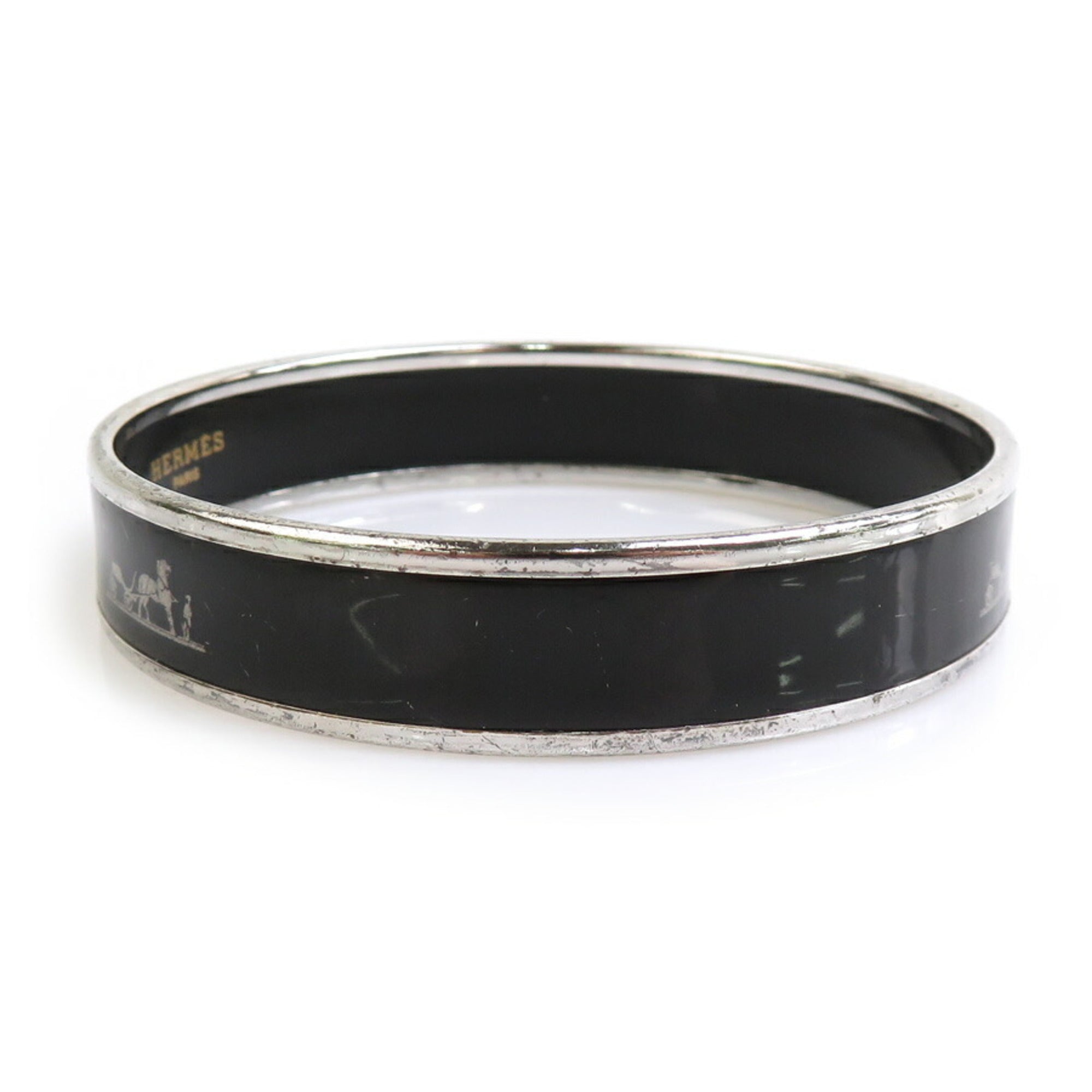 Bracelet Enamel and Metal Black and Silver