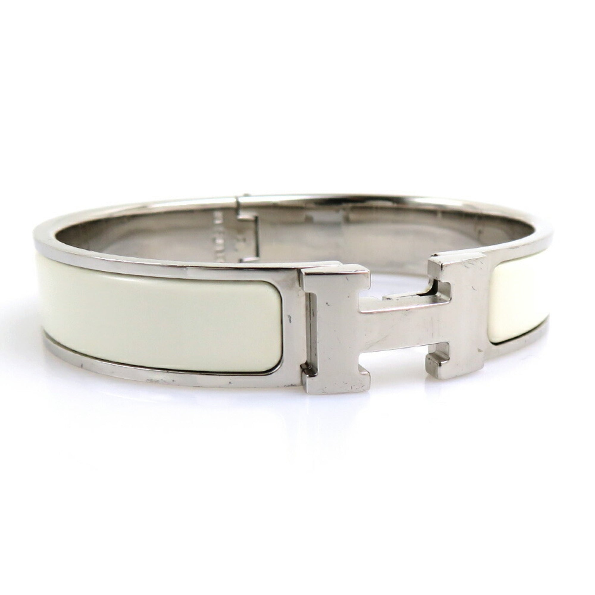 Click Clack Bracelet Enamel and Metal Off-White and Silver