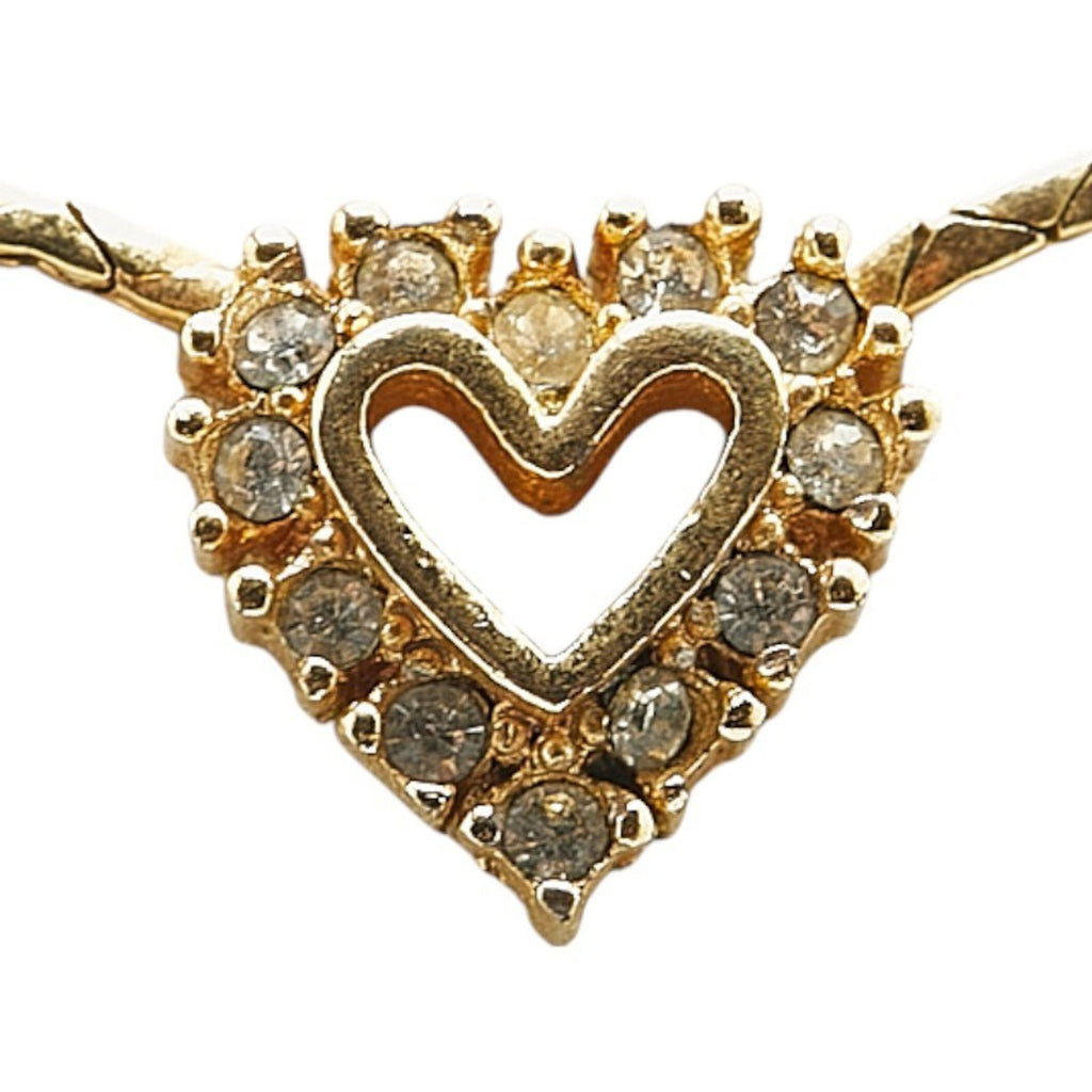 Heart Motif Pendant Necklace Gold with Rhinestone