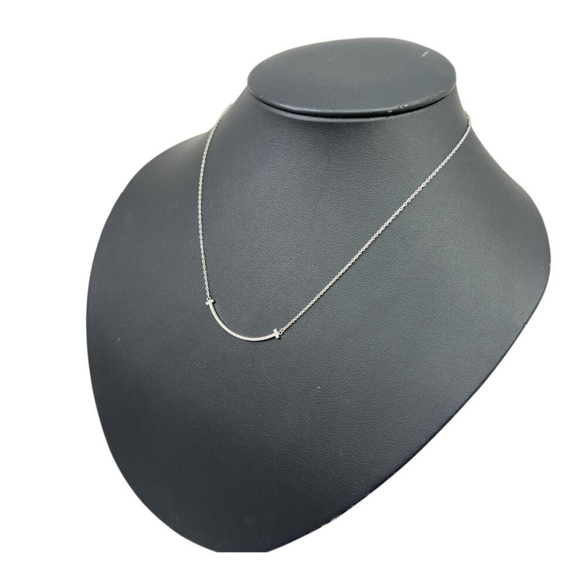 T Smile Pendant Necklace 18K White Gold with Diamonds