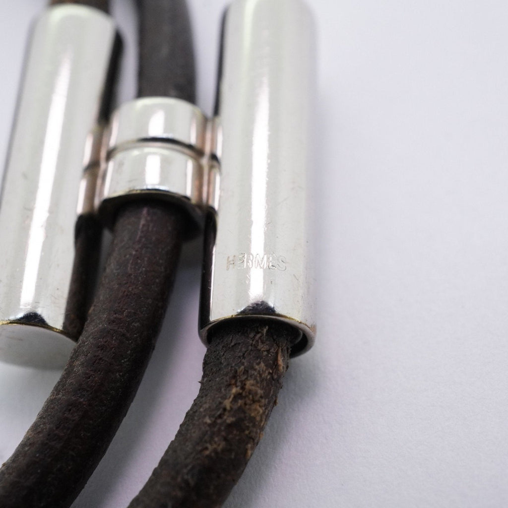 Tourni Tresse Bracelet Leather and Metal Black and Silver