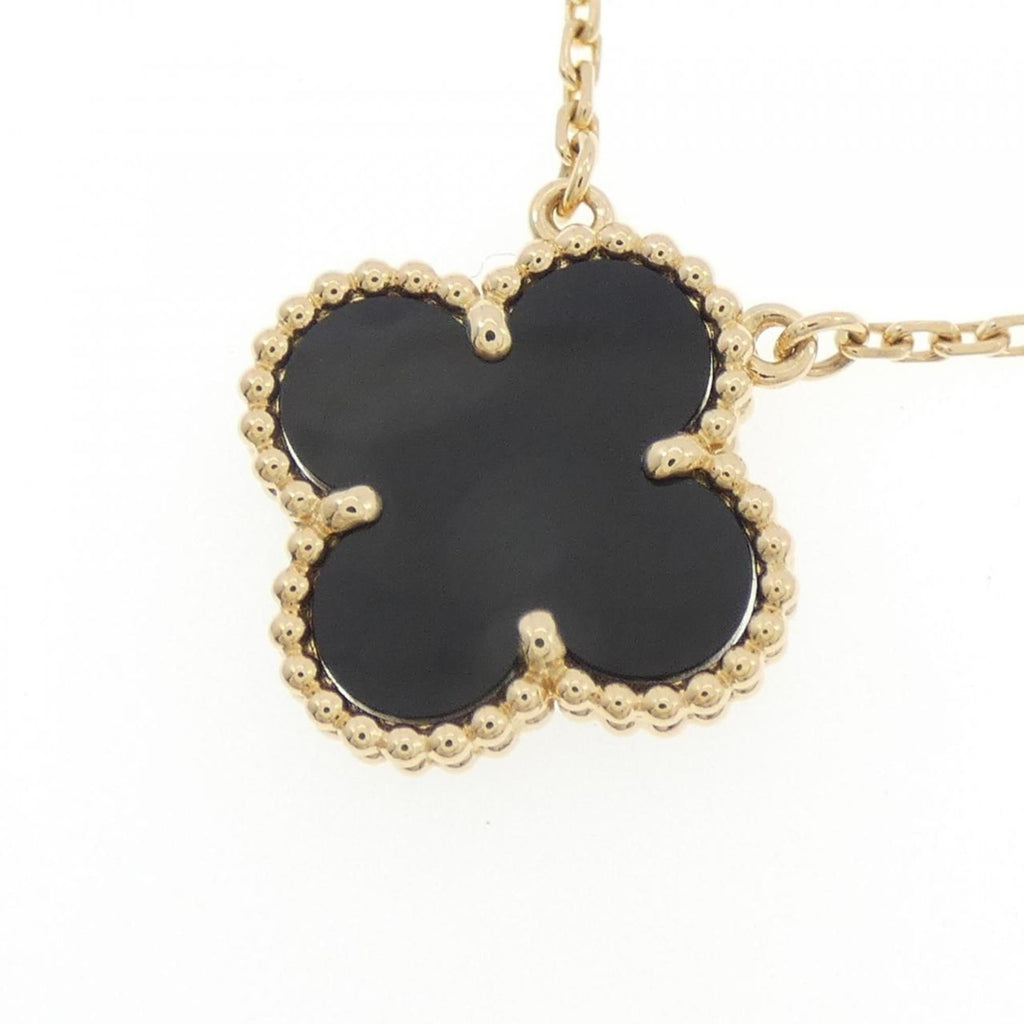 Vintage Alhambra Pendant Necklace 18K Yellow Gold and Onyx