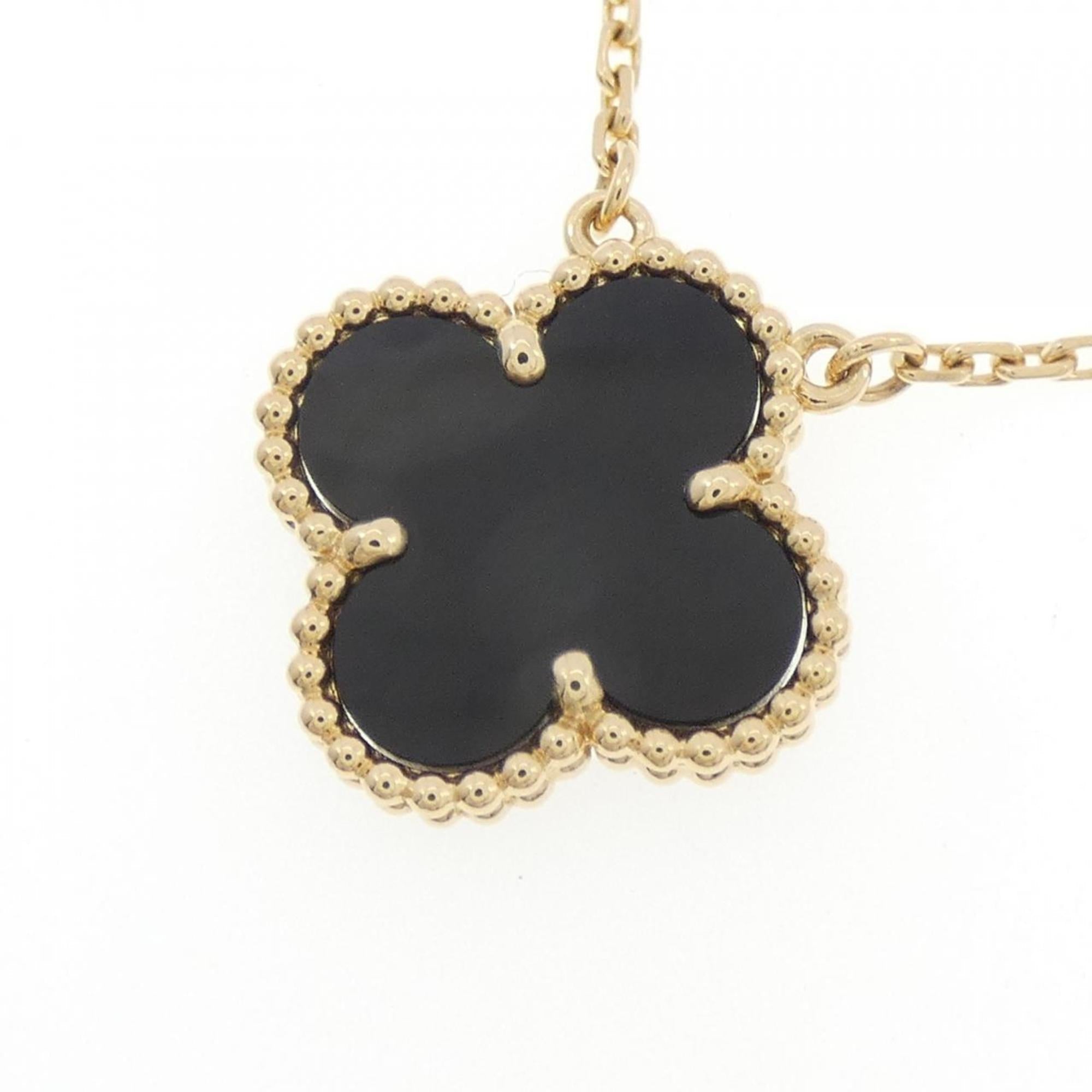 Vintage Alhambra Pendant Necklace 18K Yellow Gold and Onyx
