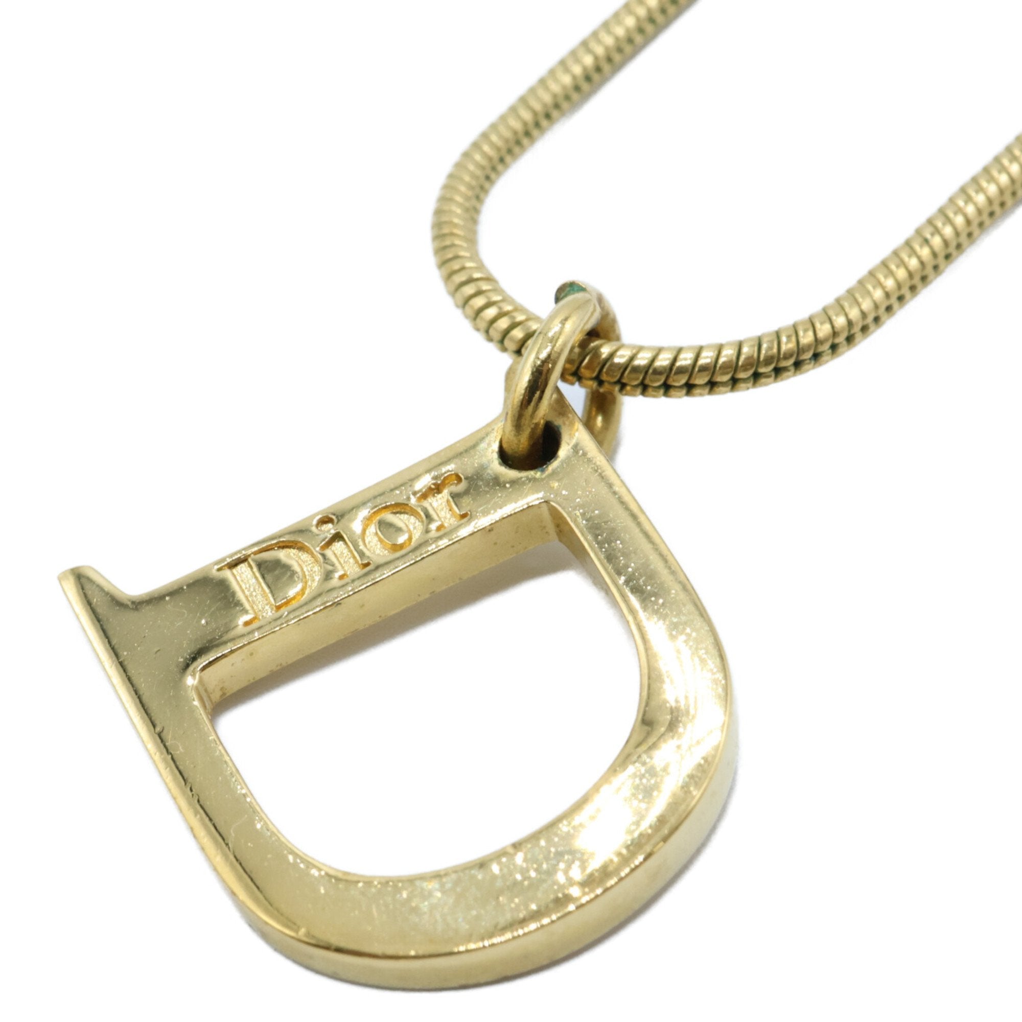 D Motif Pendant Necklace Gold Metal