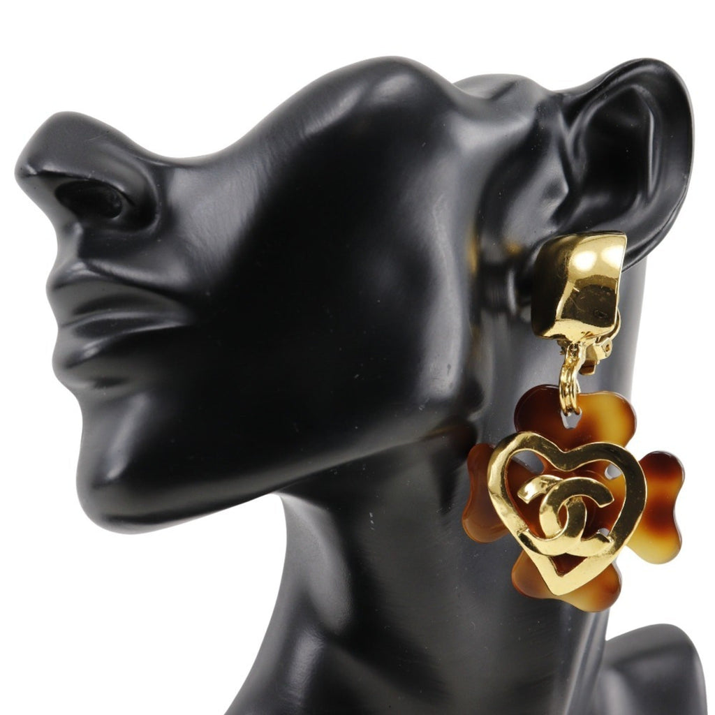 CC Logo Heart Clover Earrings Metal