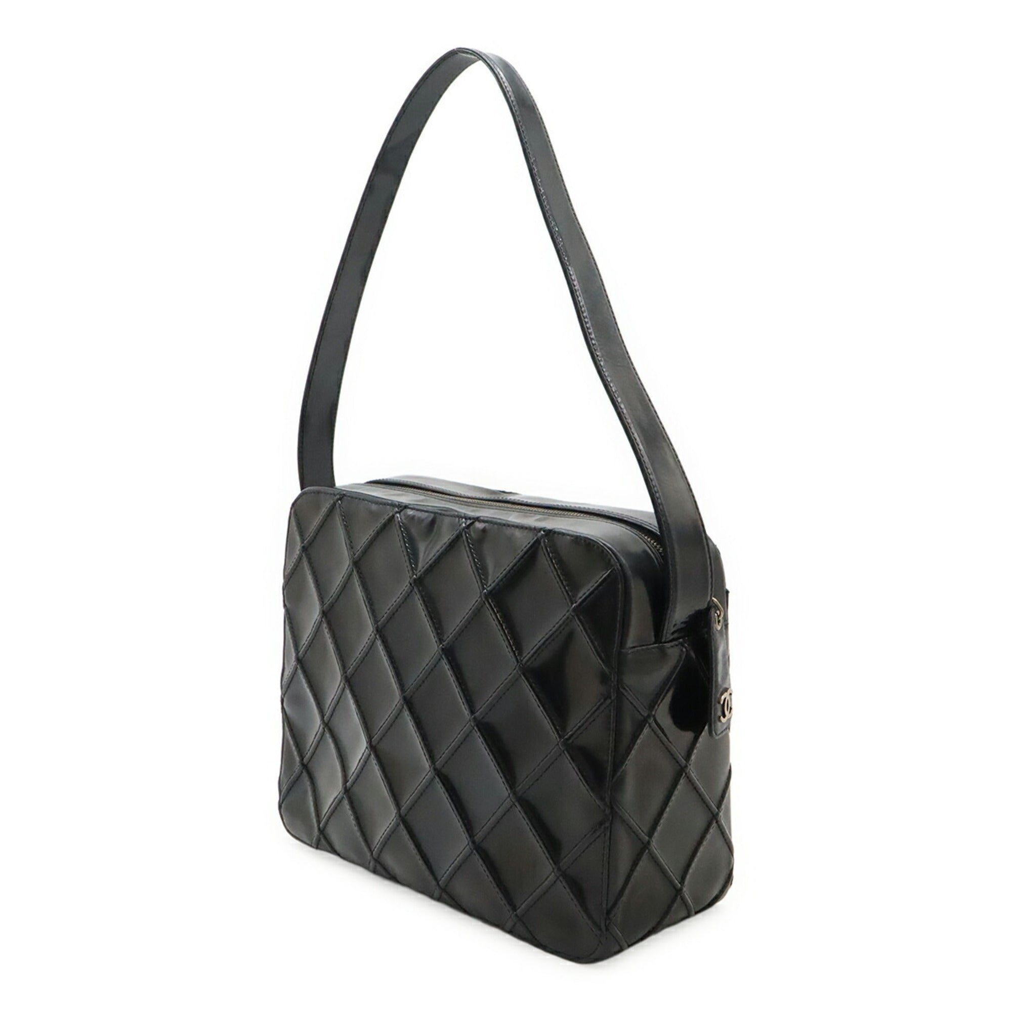 Vintage Pocket Shoulder Bag Quilted Patent Small