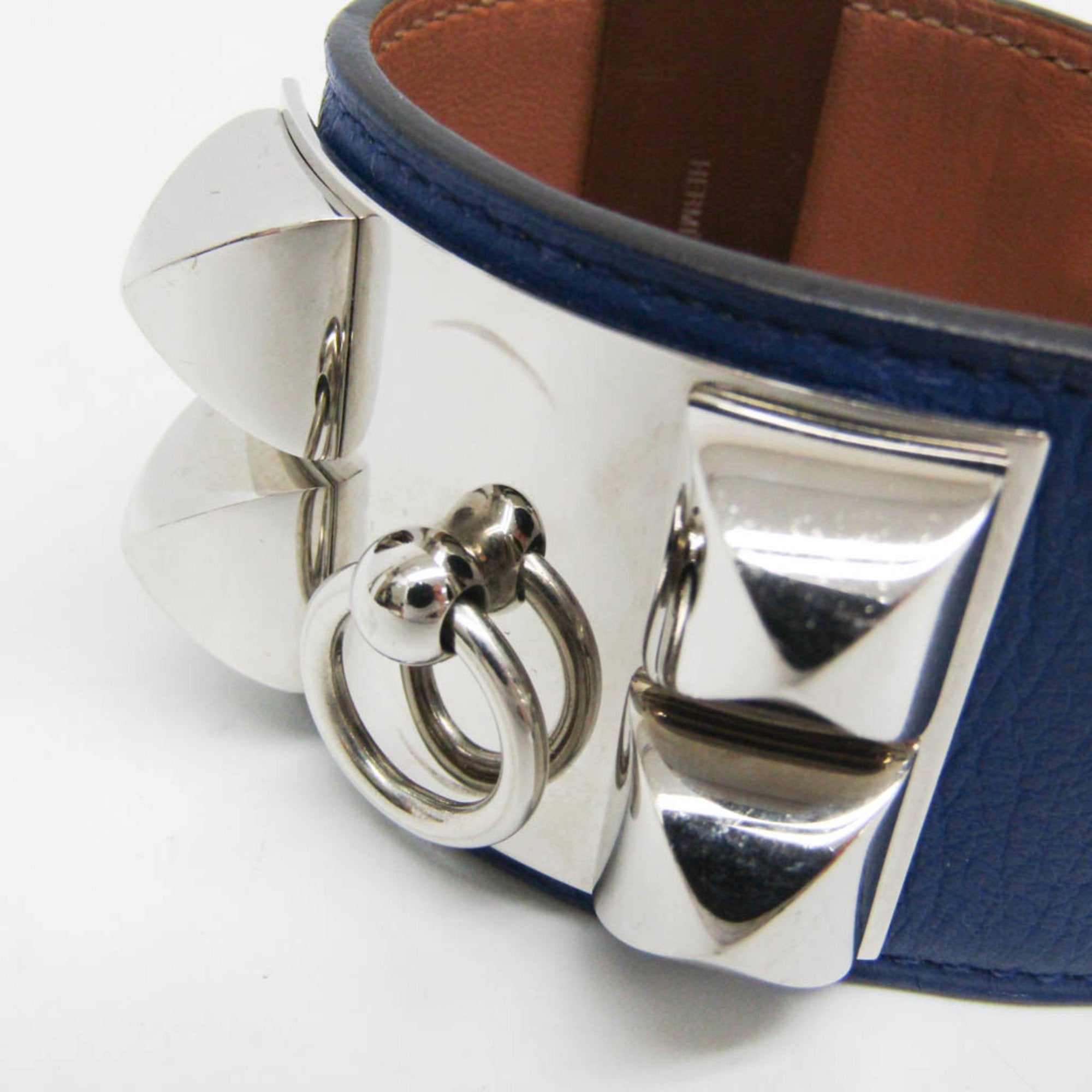 Collier de Chien Bracelet Leather and Metal Bleu Saphir Silver