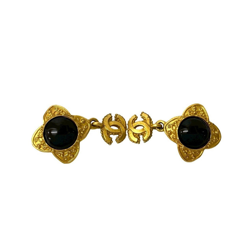 CC Logo Flower Clip-On Earrings Metal Gold-Tone Metal