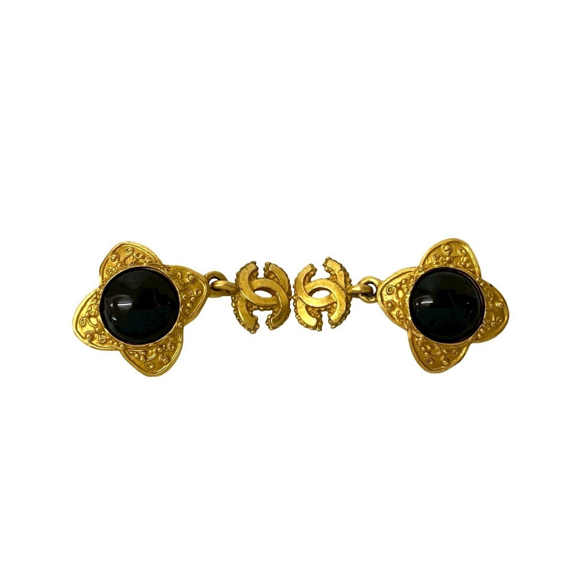 CC Logo Flower Clip-On Earrings Metal Gold-Tone Metal