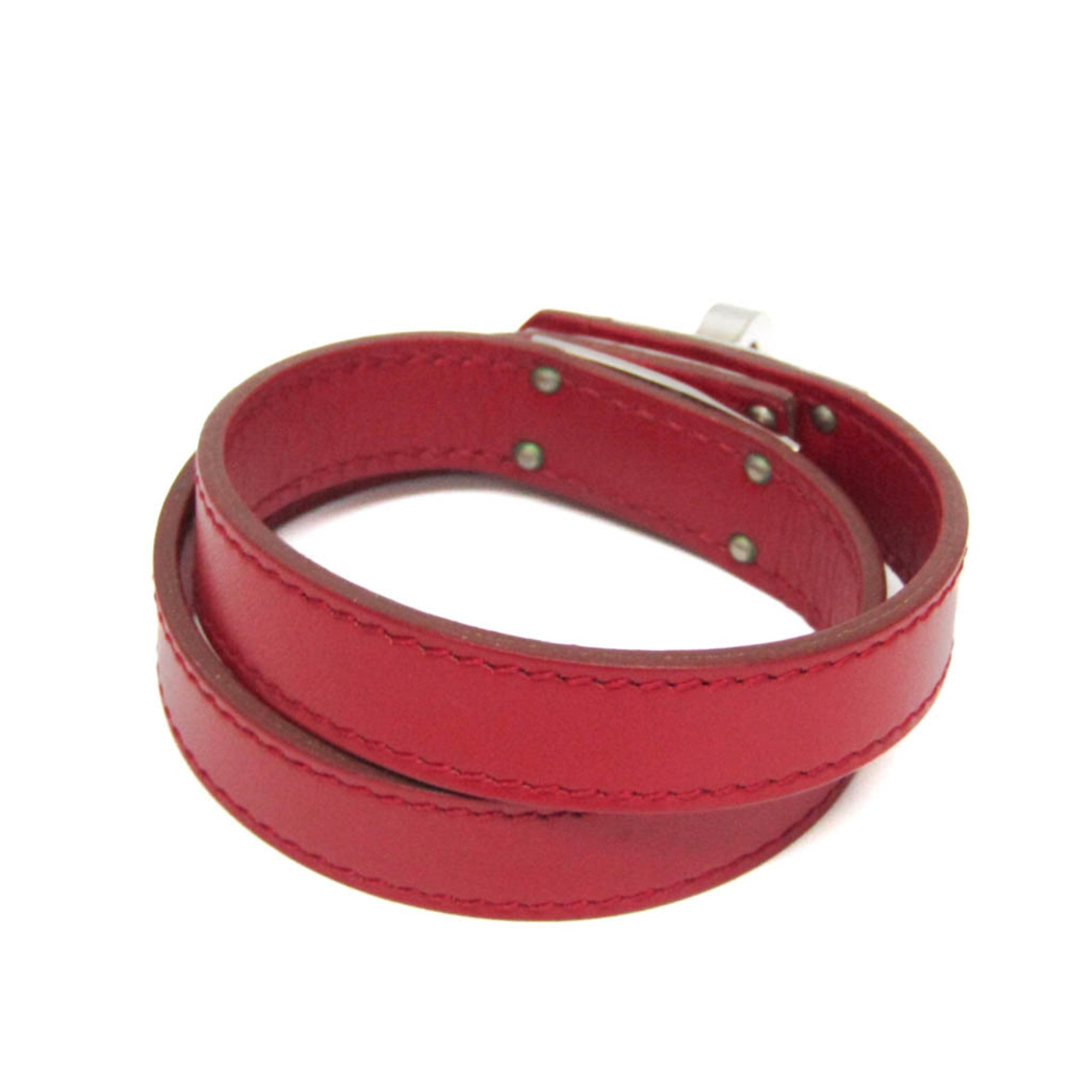 Kelly Bracelet Leather and Metal Red and Silver