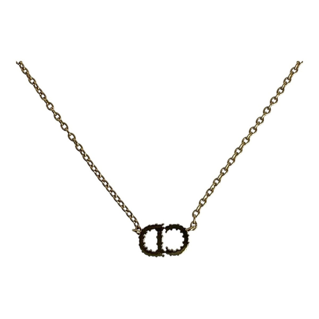 Pendant Necklace Metal and Rhinestone Gold