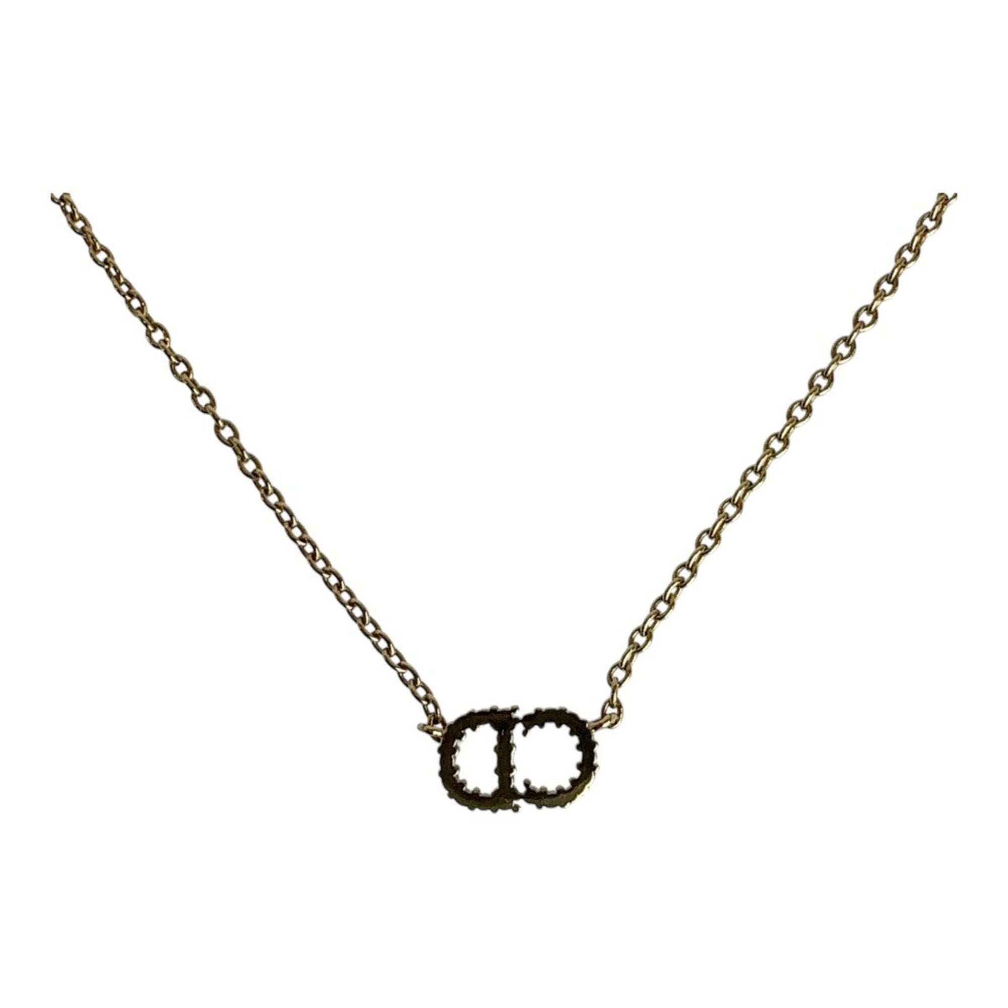 Pendant Necklace Metal and Rhinestone Gold
