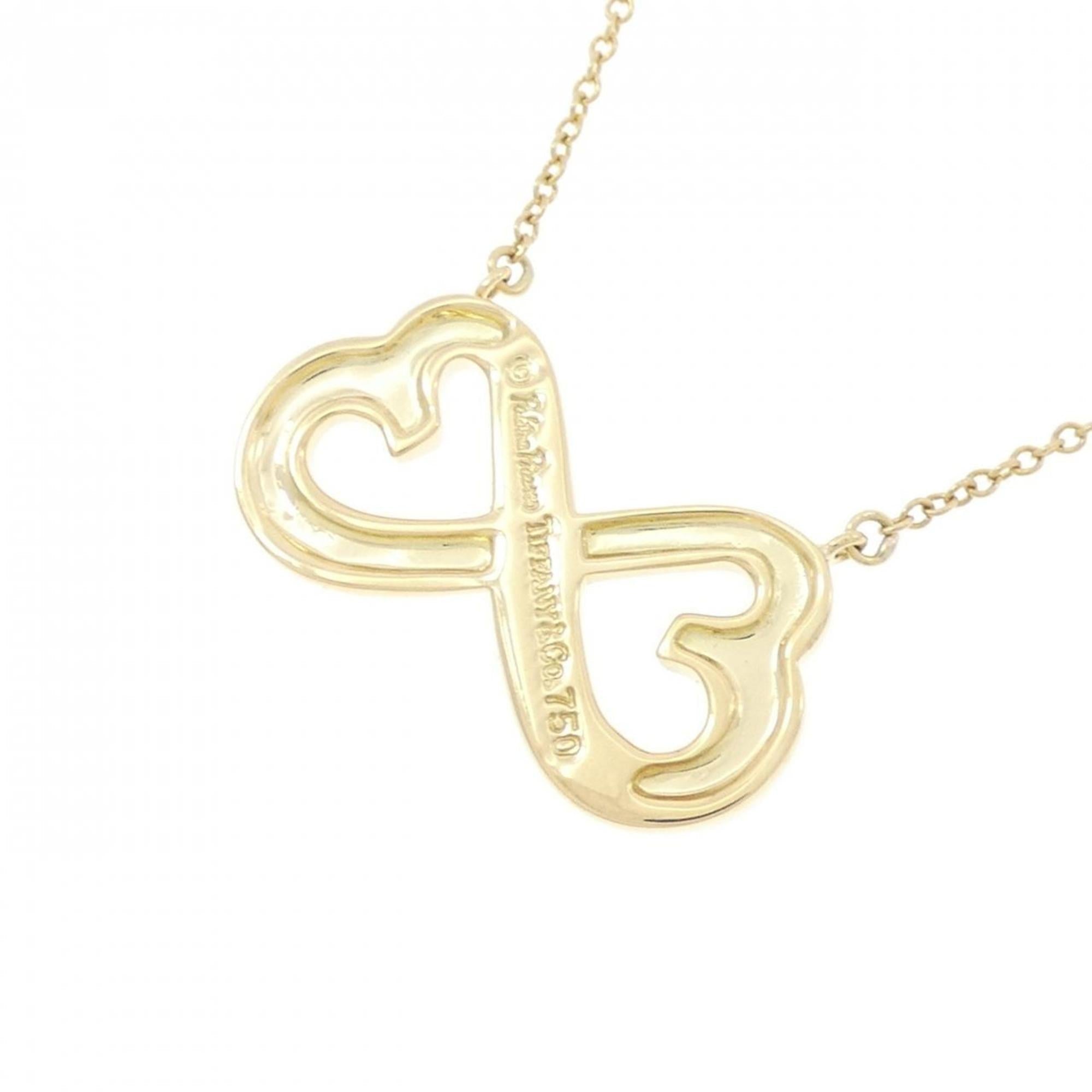 Double Loving Heart Pendant Necklace 18K Yellow Gold