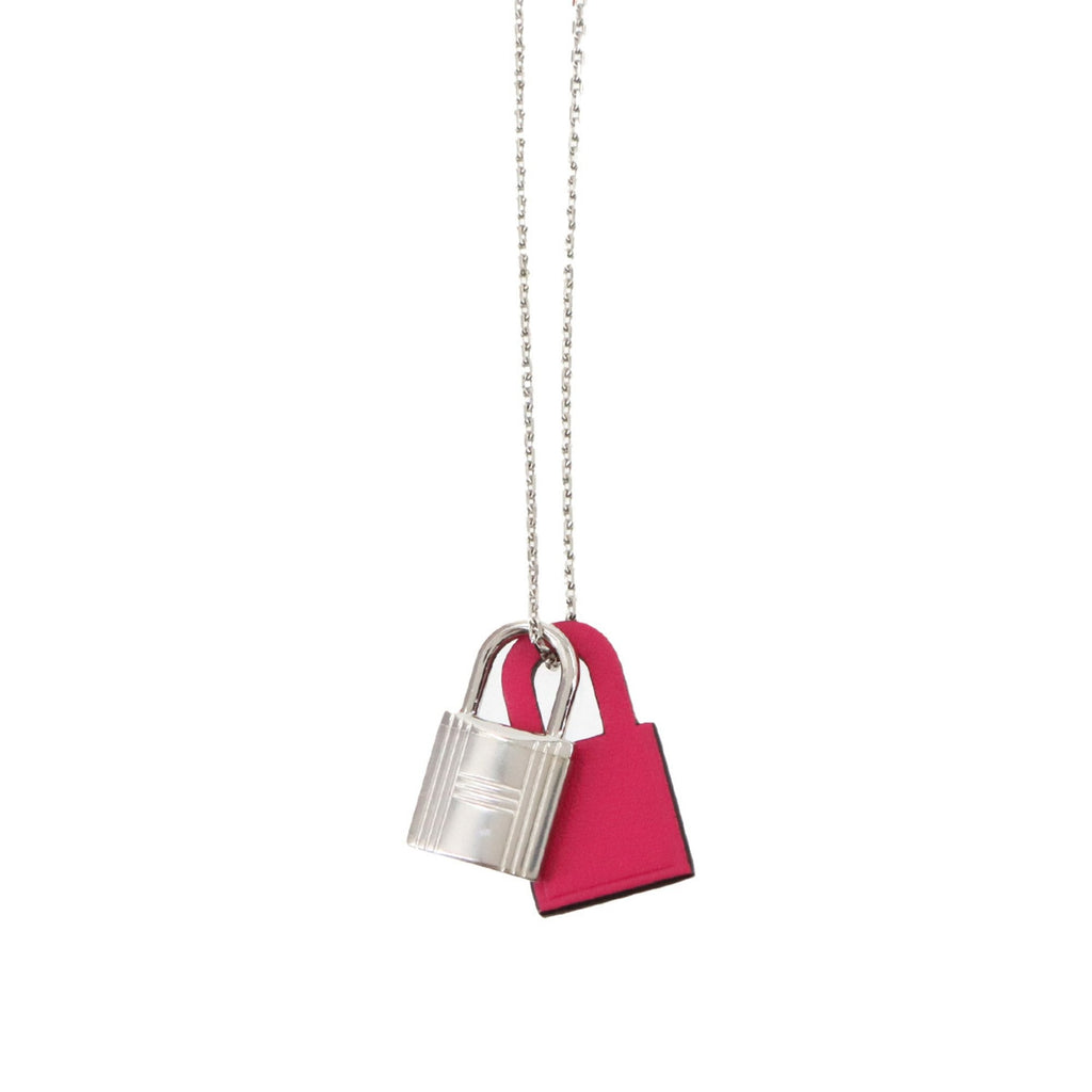 Pendant Necklace Swift Leather Pink and Silver