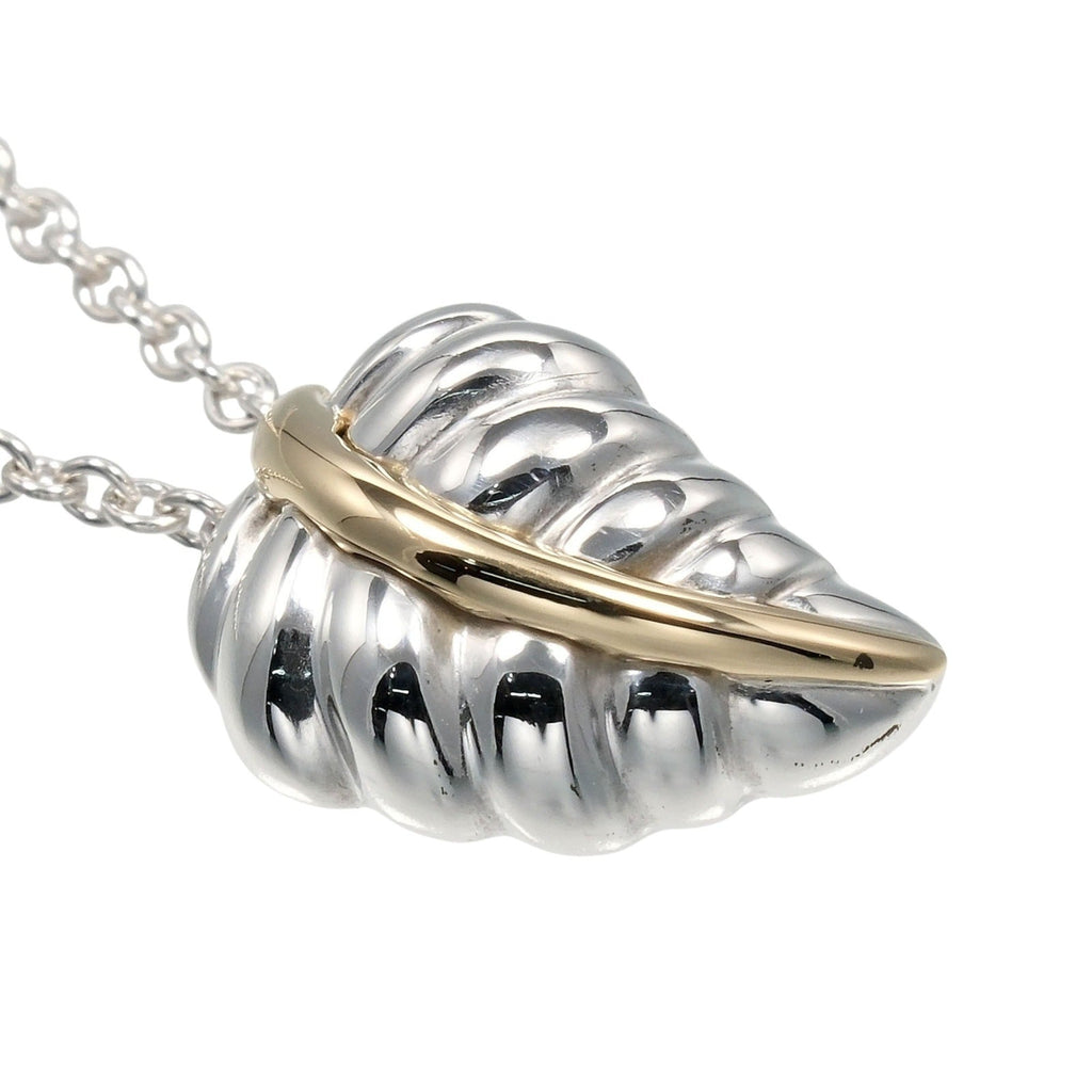 Leaf Pendant Necklace Sterling Silver and 18K Yellow Gold