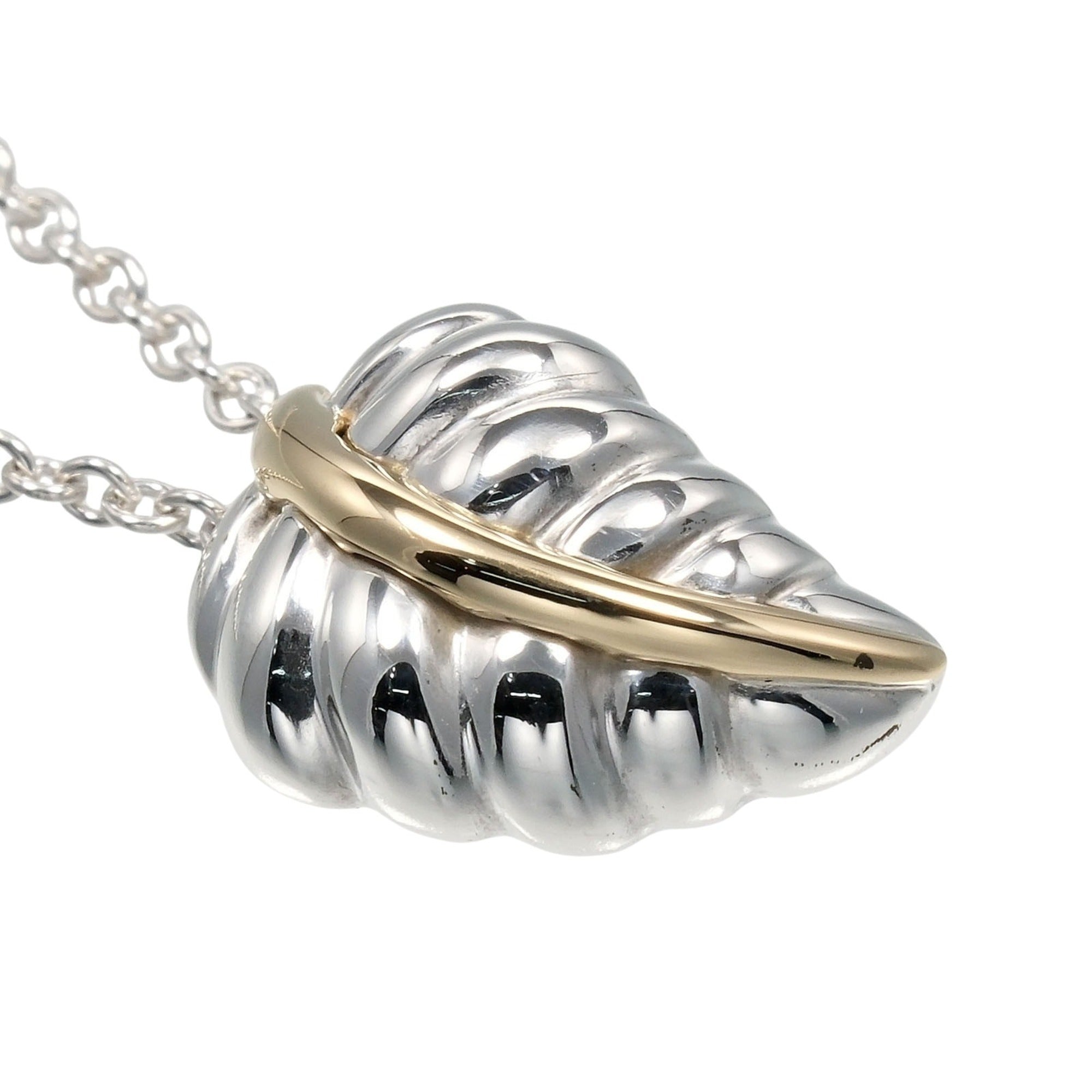Leaf Pendant Necklace Sterling Silver and 18K Yellow Gold