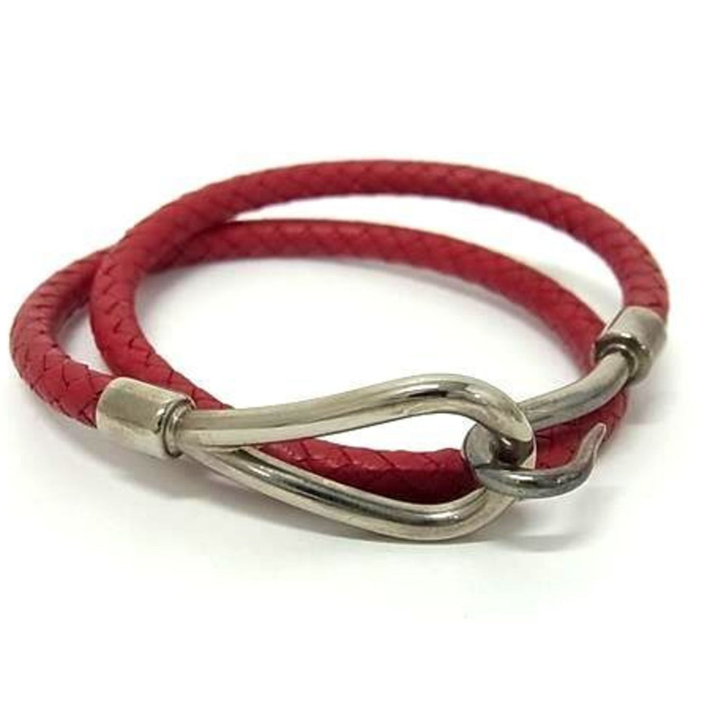 Red Leather and Silver Bracelet