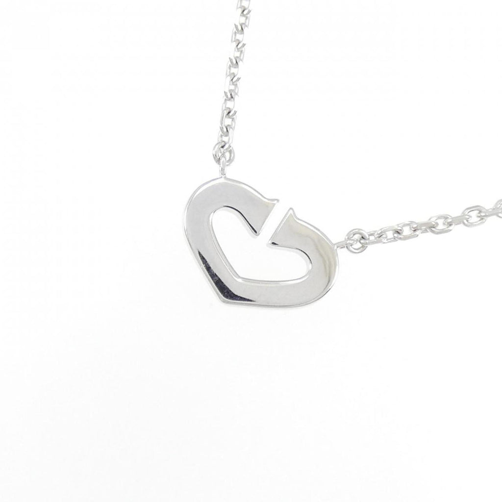 C Heart Pendant Necklace 18K White Gold
