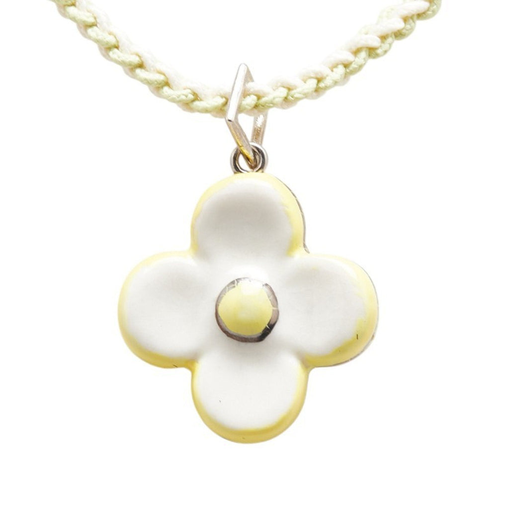Collier Fleur Pendant Necklace Ceramic and Cotton White and Yellow