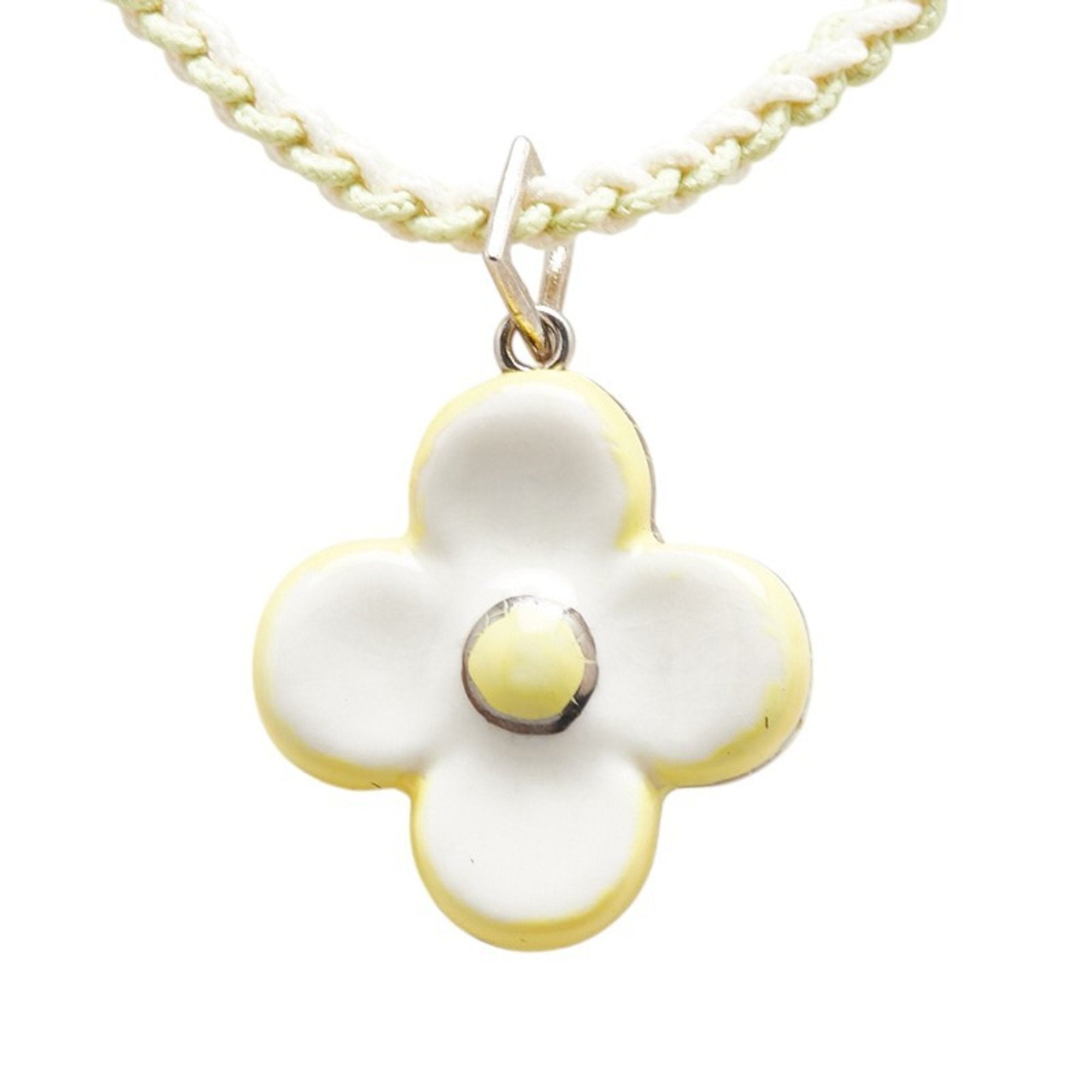 Collier Fleur Pendant Necklace Ceramic and Cotton White and Yellow
