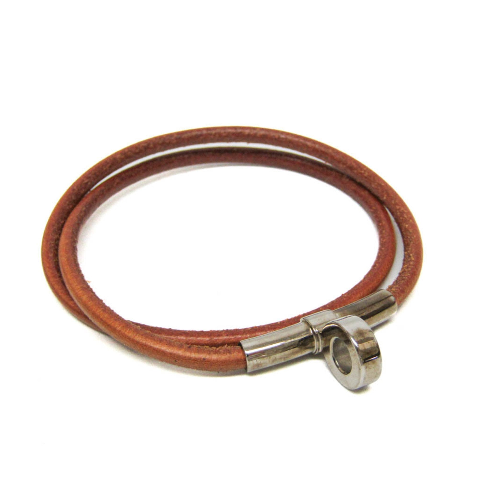 Bracelet Leather and Metal Brown and Silver