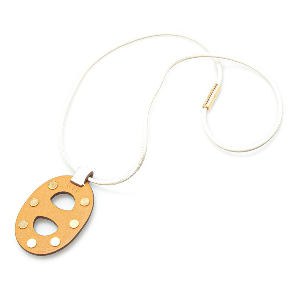 Pendant Necklace Swift Leather Beige Brown