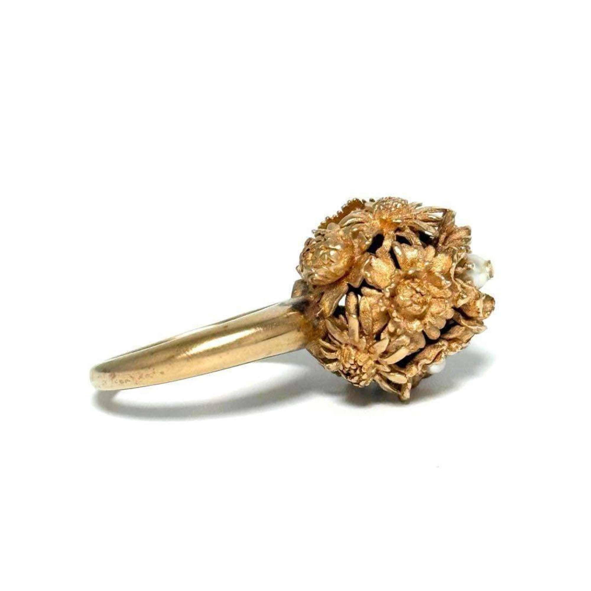 Ring Artificial Pearl and Metal Pink Gold