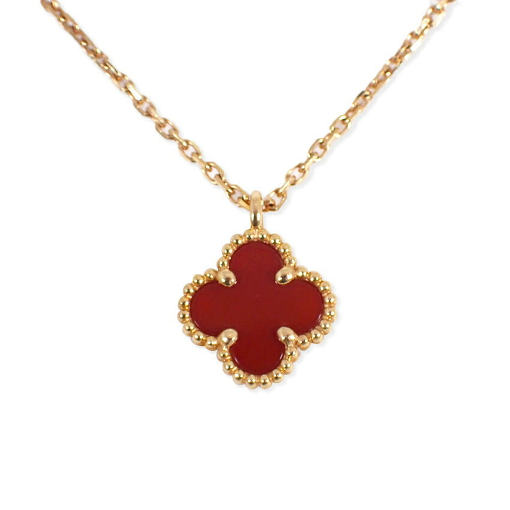 Sweet Alhambra Pendant Necklace 18K Yellow Gold and Carnelian