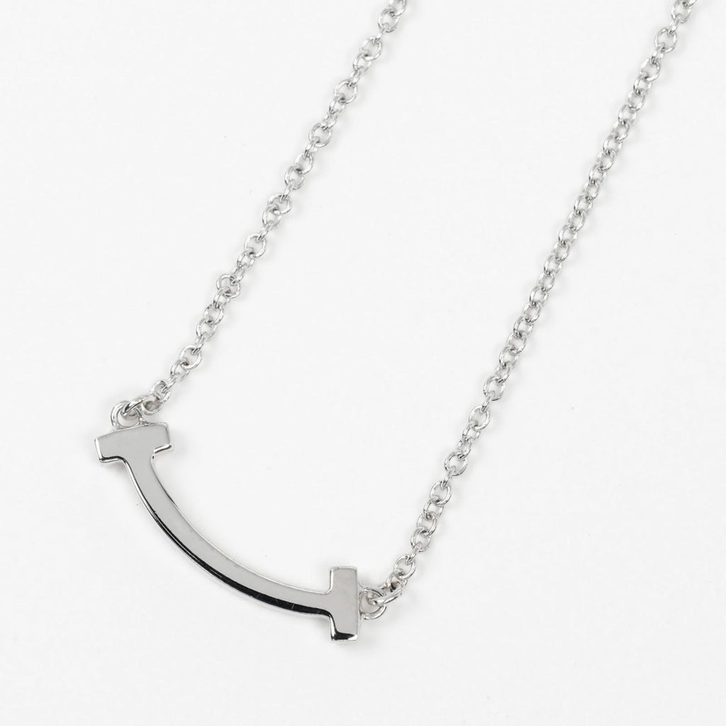 T Smile Mini Pendant Necklace 18K White Gold