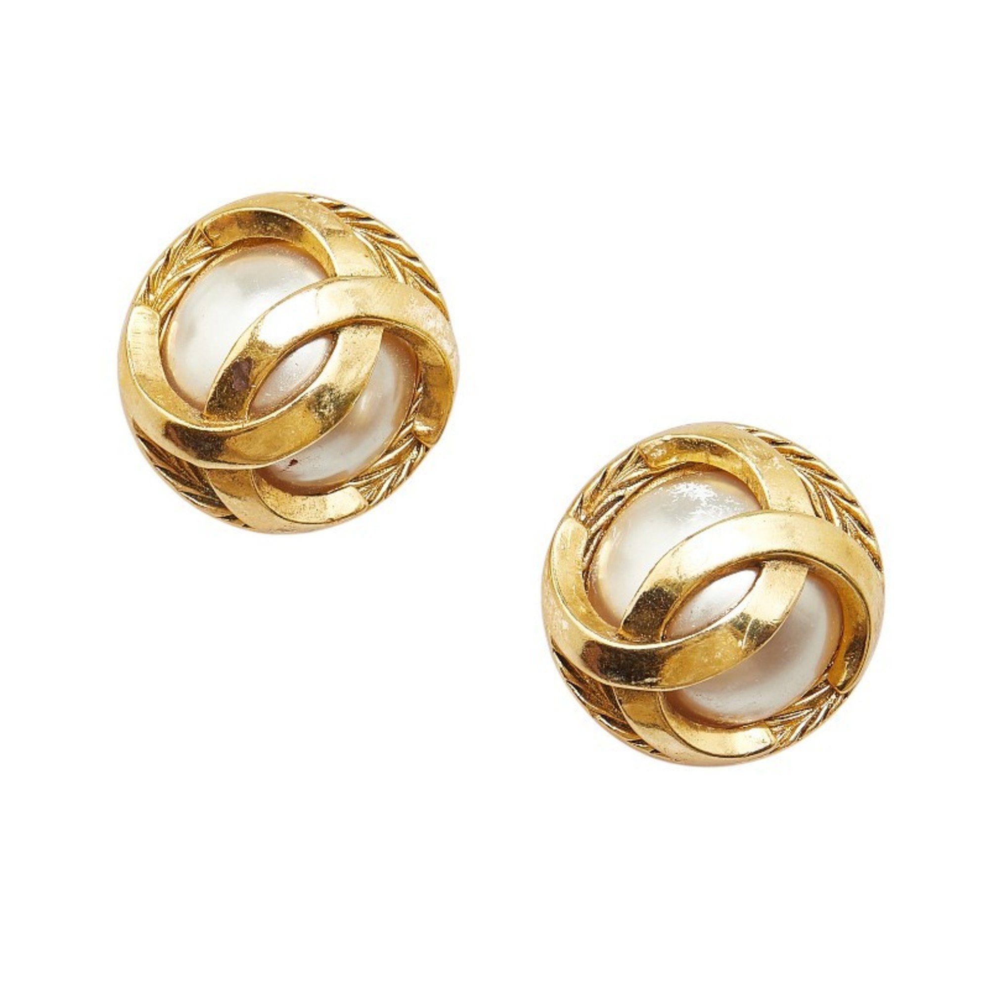 Vintage Earrings Pearl Gold-Tone Metal