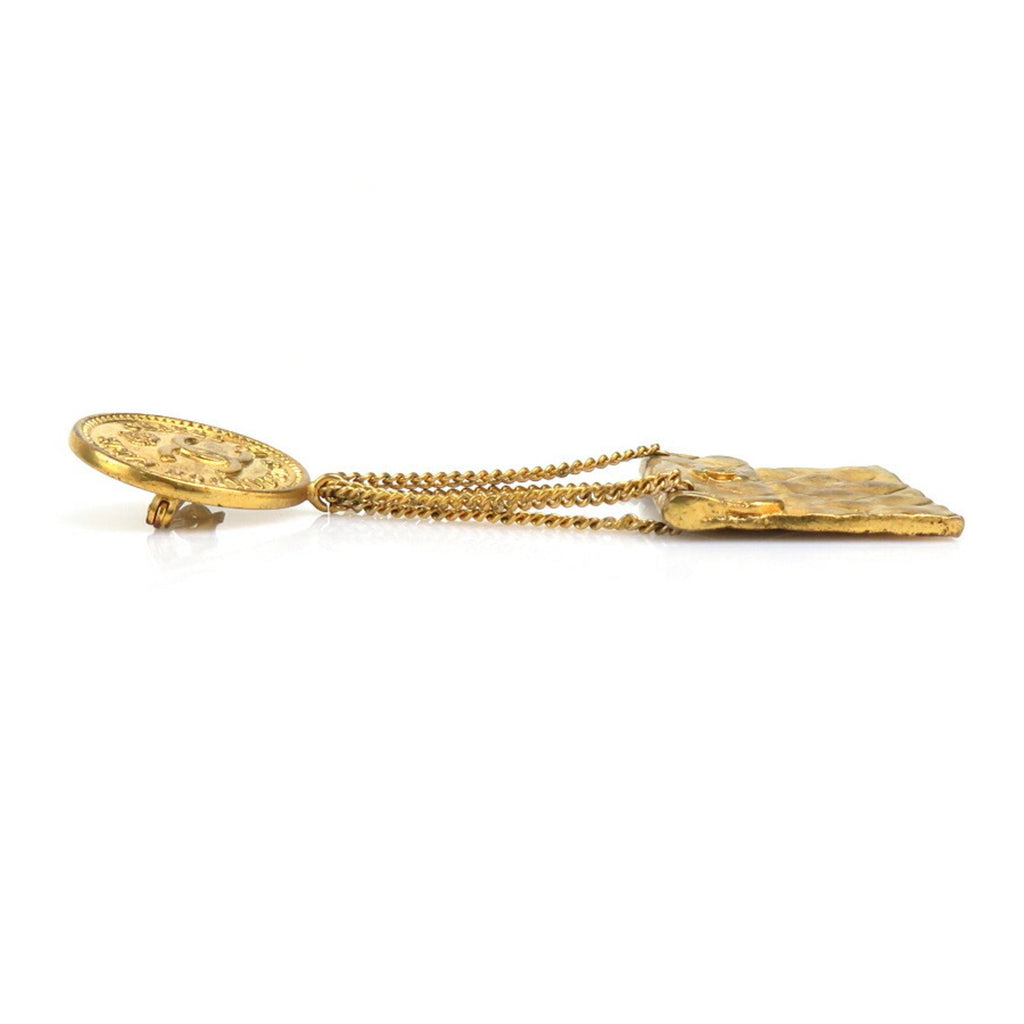 CC Logo Brooch Gold-Tone Metal