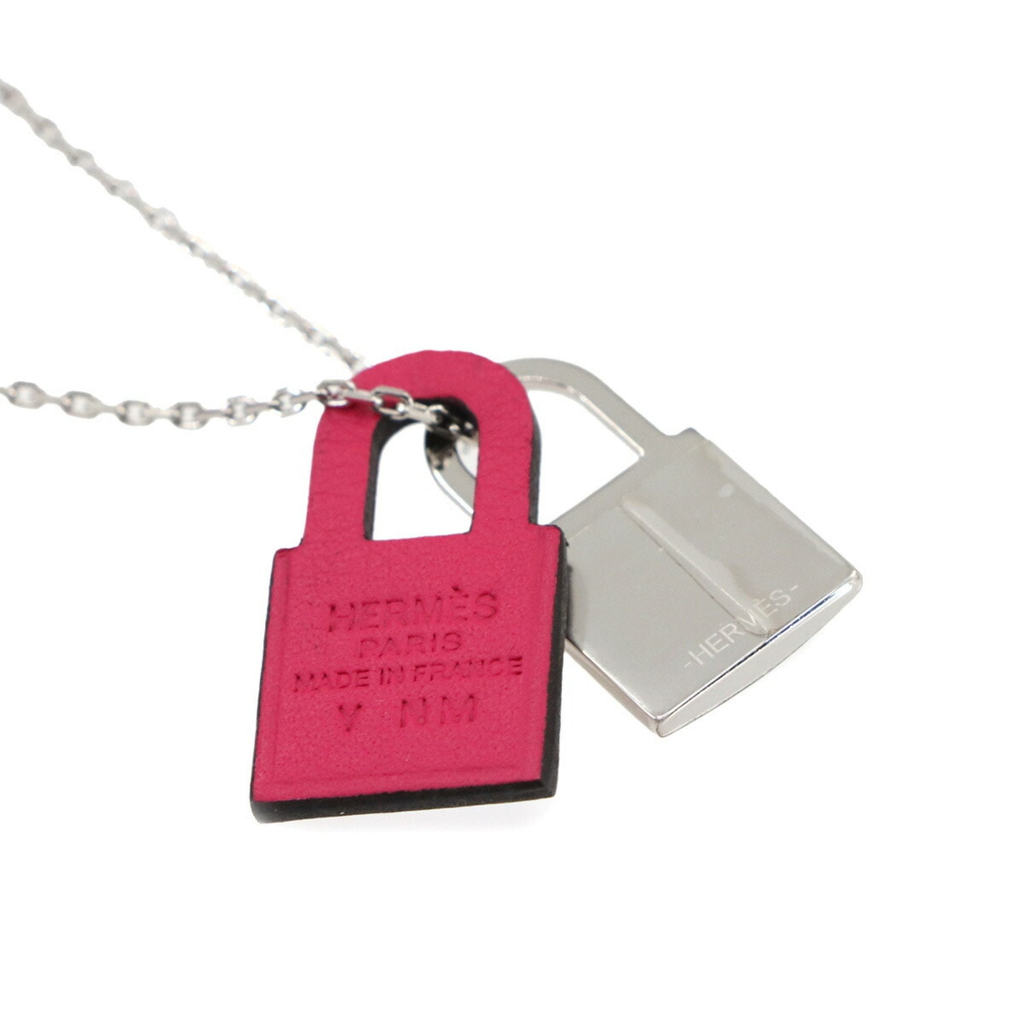 Pendant Necklace Swift Leather Pink and Silver