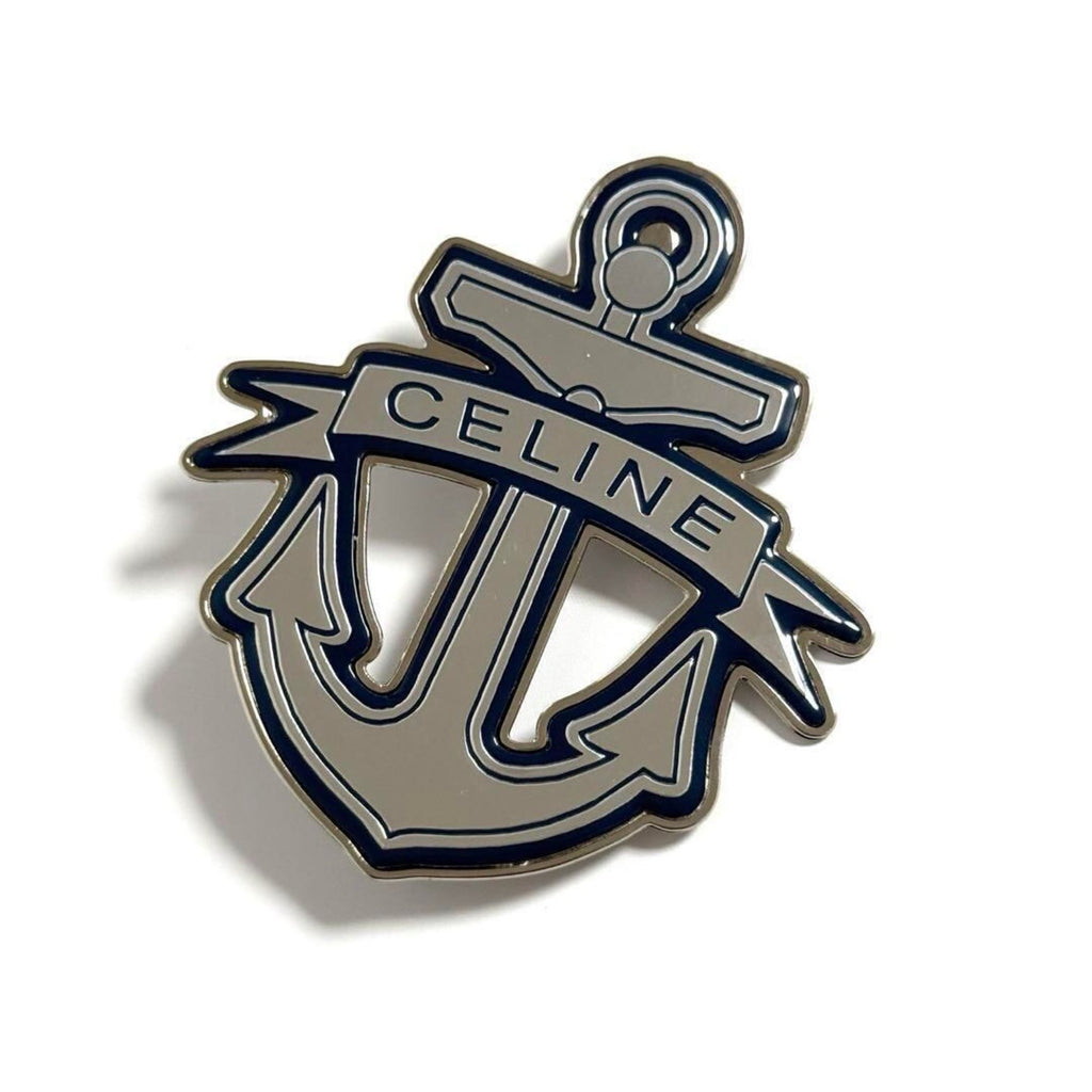 Anchor Badge Brooch Metal Blue and Silver