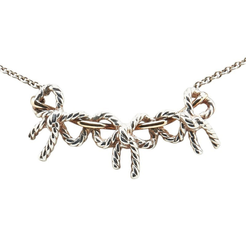Triple Ribbon Pendant Necklace Sterling Silver and 18K Yellow Gold