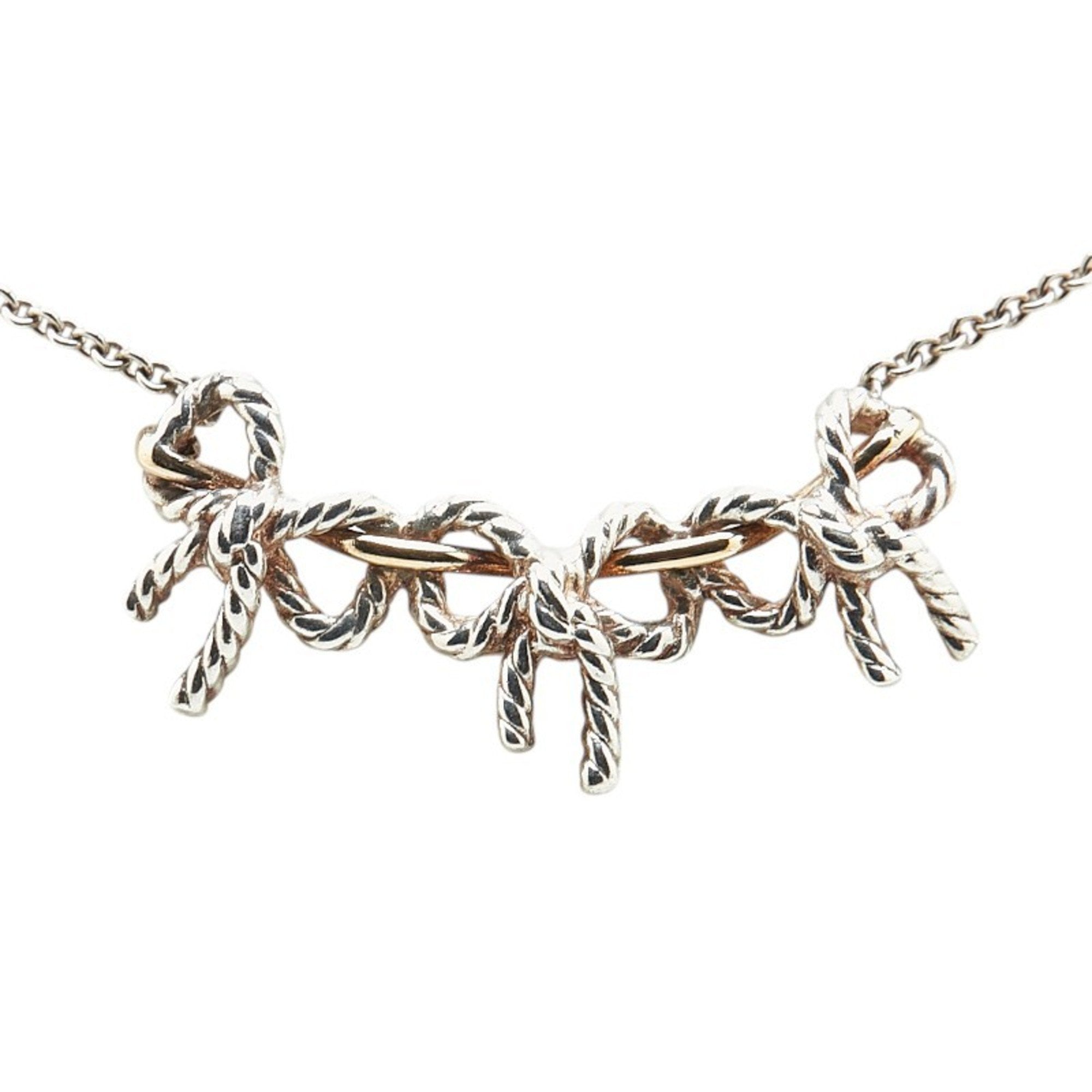 Triple Ribbon Pendant Necklace Sterling Silver and 18K Yellow Gold