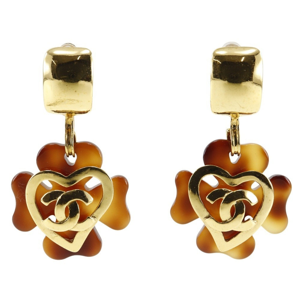 CC Logo Heart Clover Earrings Metal