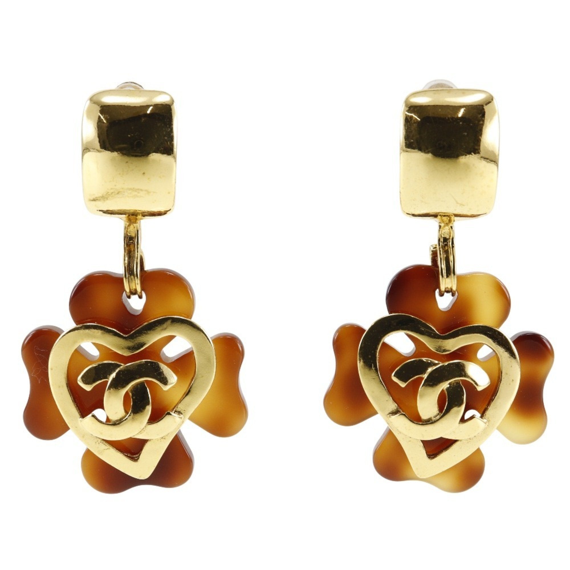 CC Logo Heart Clover Earrings Metal