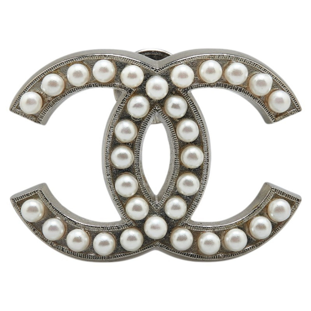 CC Logo Brooch Silver-Tone Metal