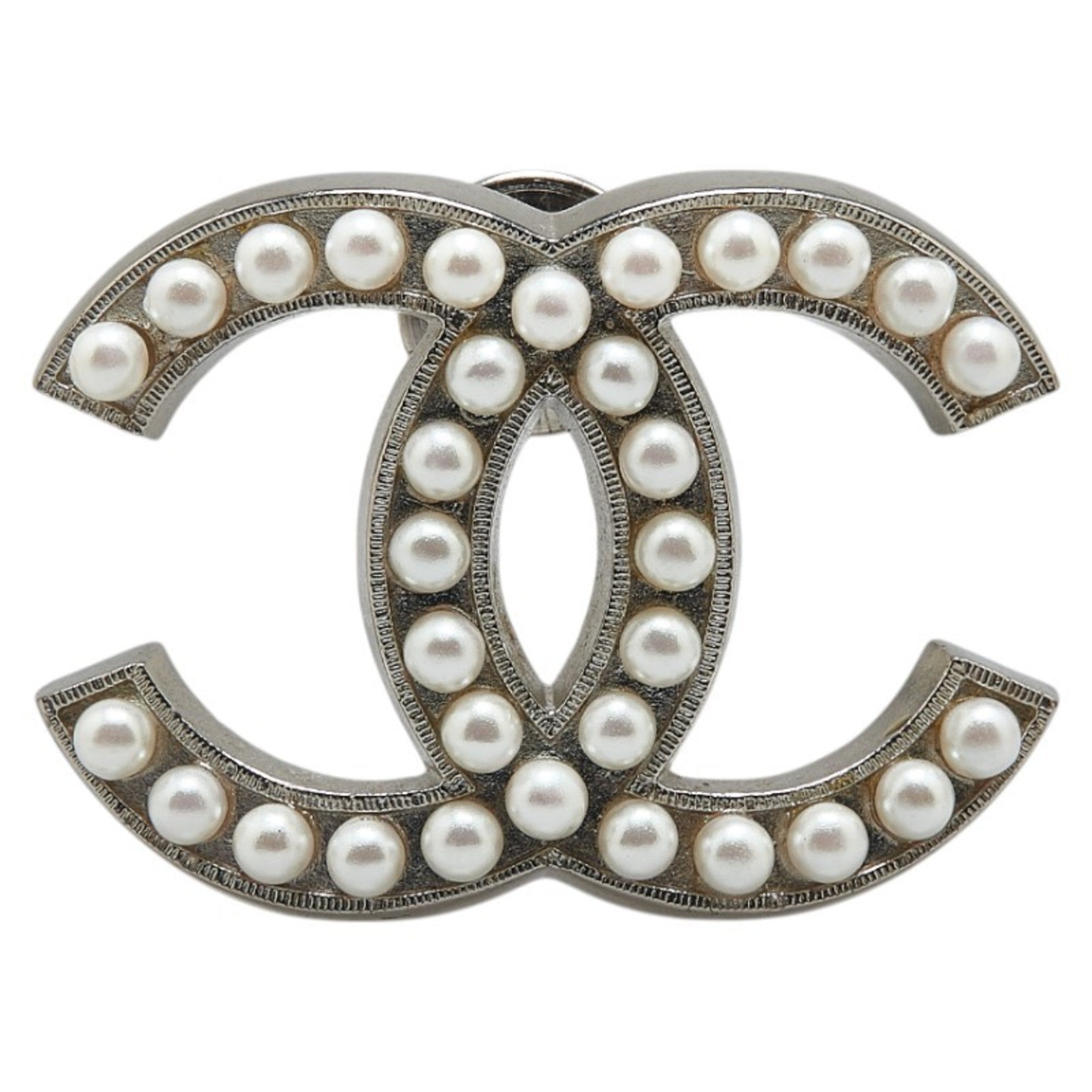CC Logo Brooch Silver-Tone Metal