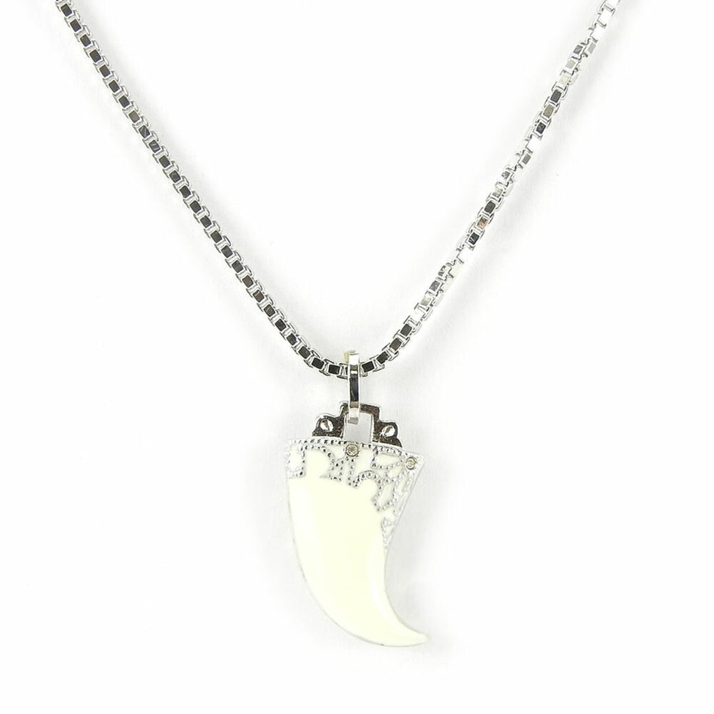 Fang Motif Pendant Necklace Metal Silver White