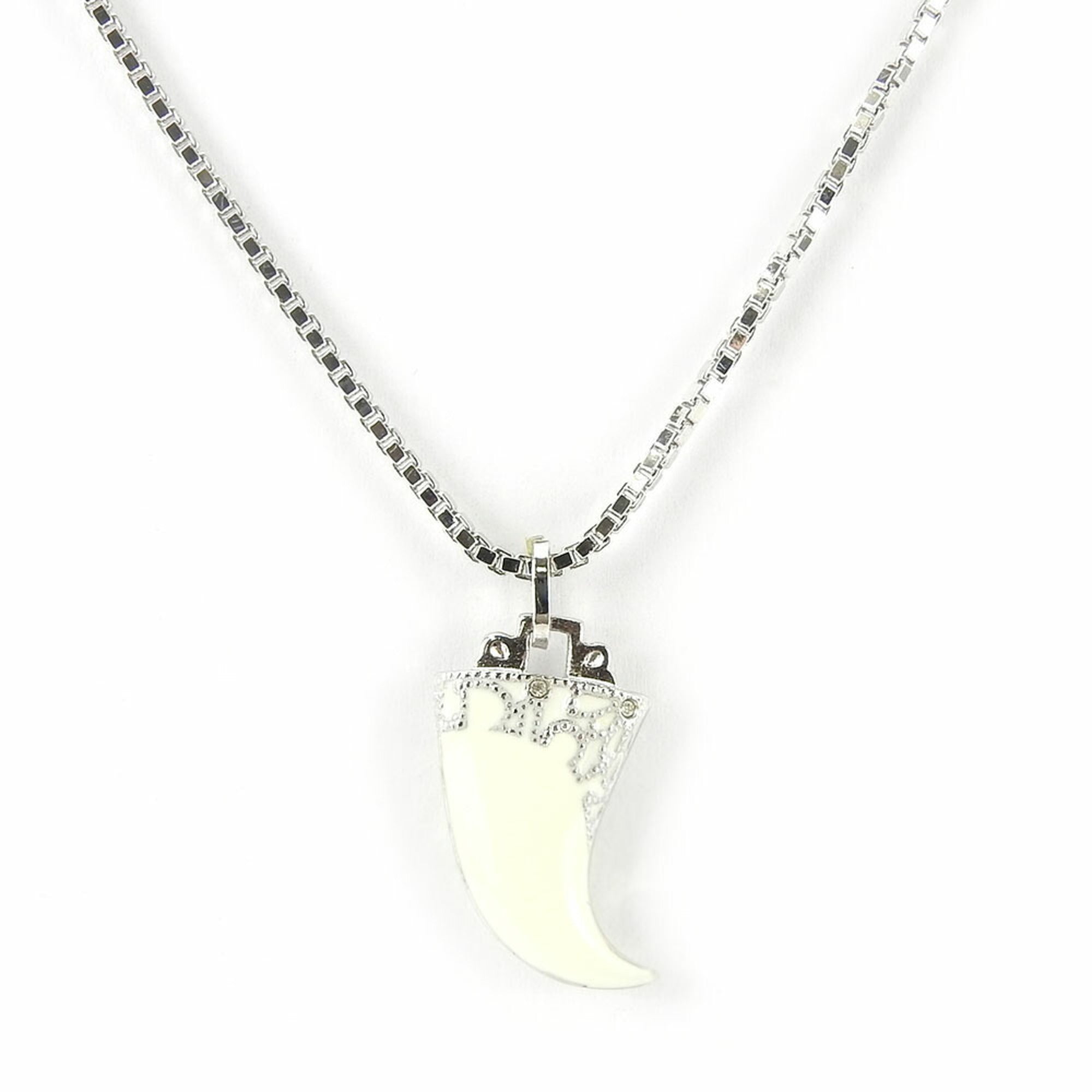 Fang Motif Pendant Necklace Metal Silver White