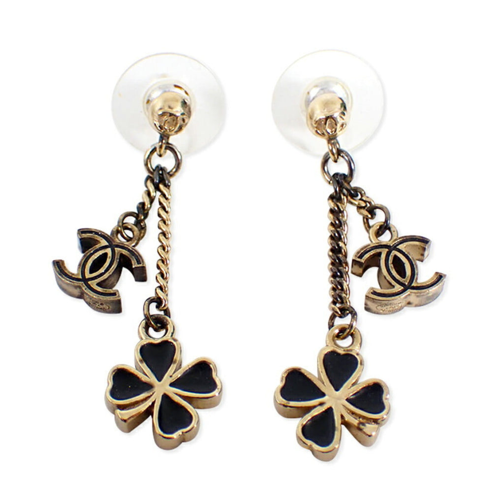 CC Logo Clover Earrings Metal Gold-Tone Metal