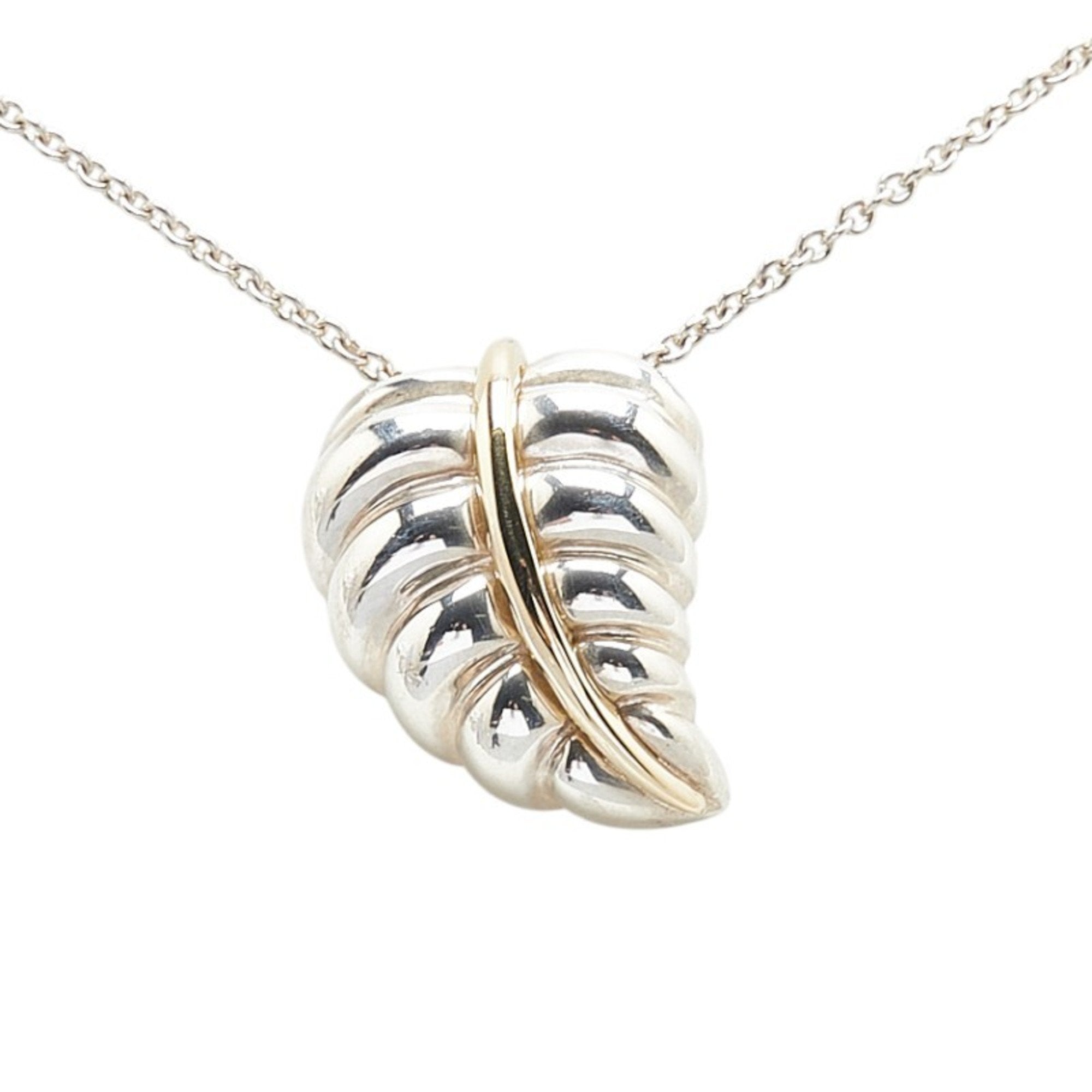 Leaf Motif Pendant Necklace Sterling Silver and 18K Yellow Gold