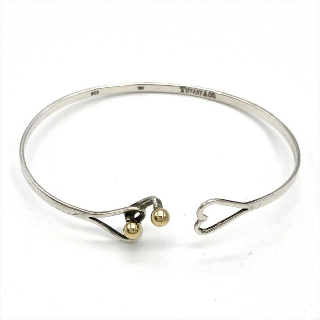 Double Heart Hook Bangle Sterling Silver and 18K Yellow Gold Bracelet