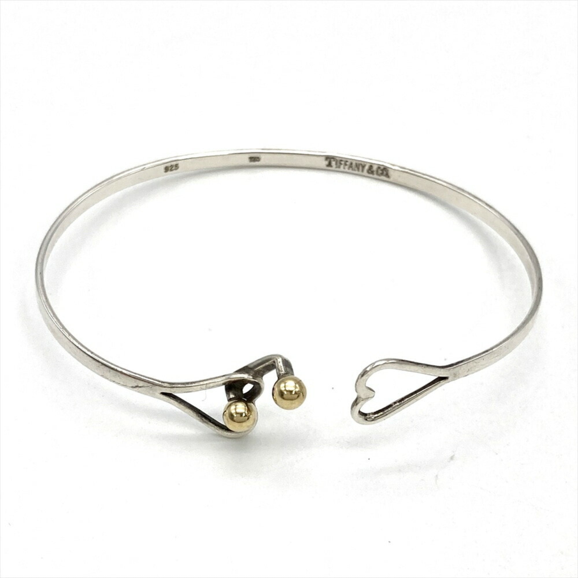 Double Heart Hook Bangle Sterling Silver and 18K Yellow Gold Bracelet